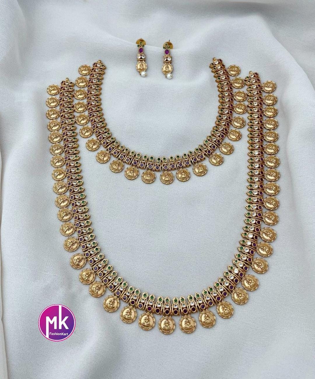 Lakshmi Kasu Premium quality Combo Multi-color AD stone Gold finish Combo set - Gold Jewelry Replica - Bridal Haram - MK Fashionkart