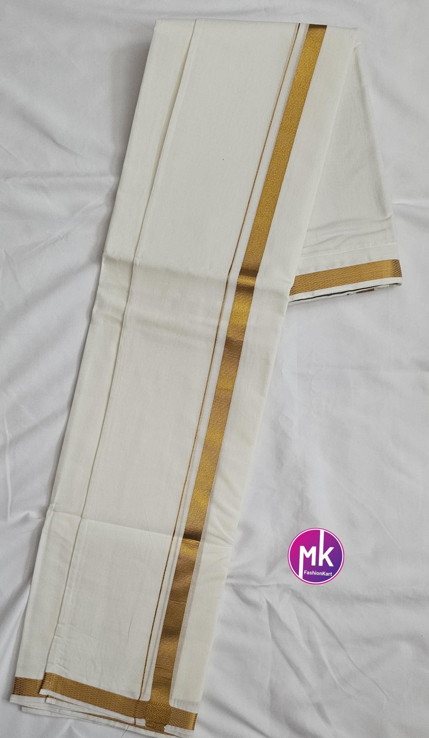 Men's Silk Cotton Dhothi or Vesti (with Fastner) - Adult and Teenager Dhothi  gold color Jari - size adjustable - 24/26, 28/30, 32/34, 36/38