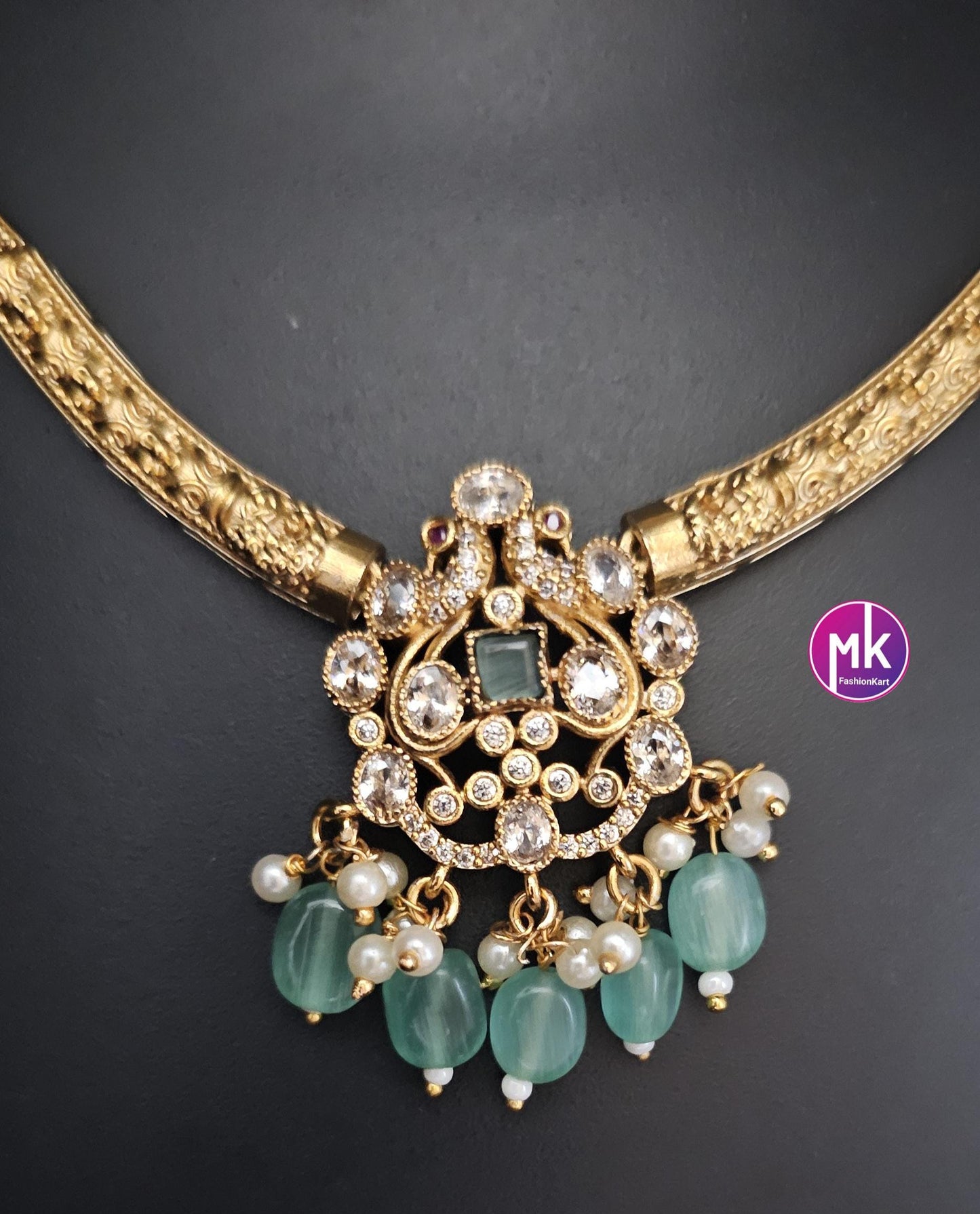 Premium Quality Hasli type stone necklace with matching Earrings - Adult cum Teen Necklace - Fashion Jewelry - Mk Fashionkart
