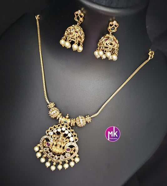 Lakshmi premium quality matte finish necklace with matching Jhumka  - Fashion Jewelry - Mk Fashionkart