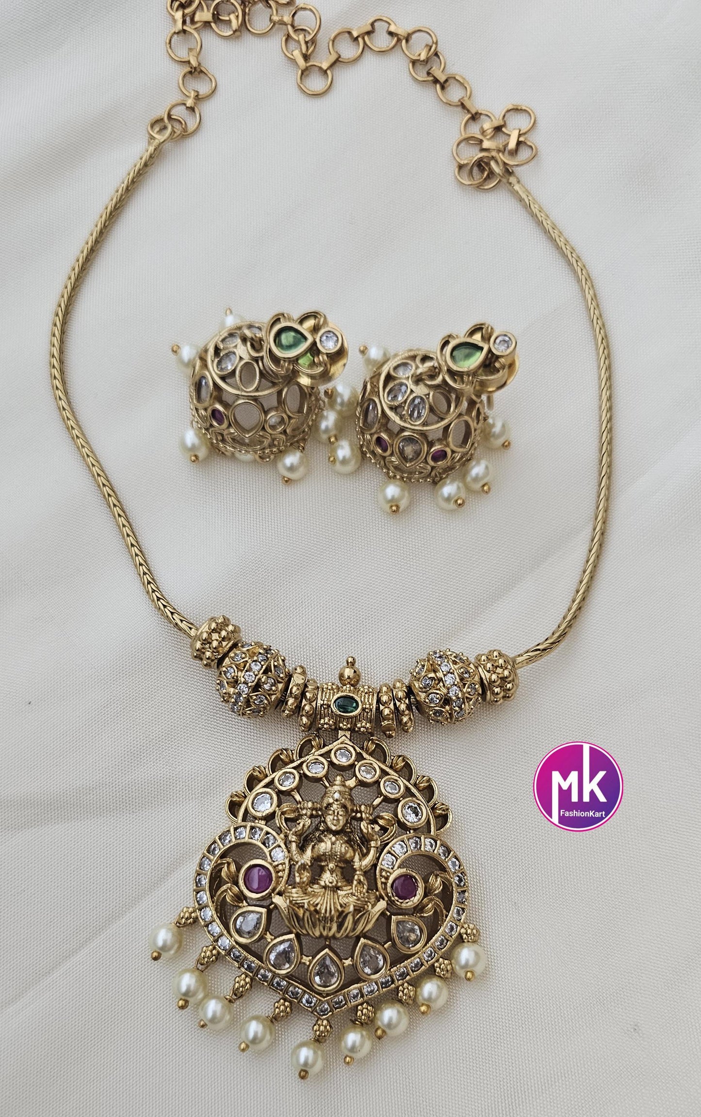 Lakshmi premium quality matte finish necklace with matching Jhumka  - Fashion Jewelry - Mk Fashionkart