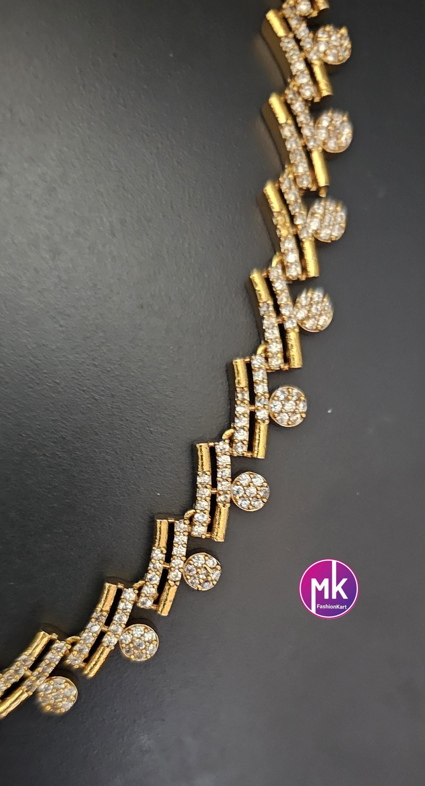 American Diamond Premium polish Gold finish Necklace with matching Earrings - Adult cum Teen Necklace - MK Fashionkart - Fashion Jewelry