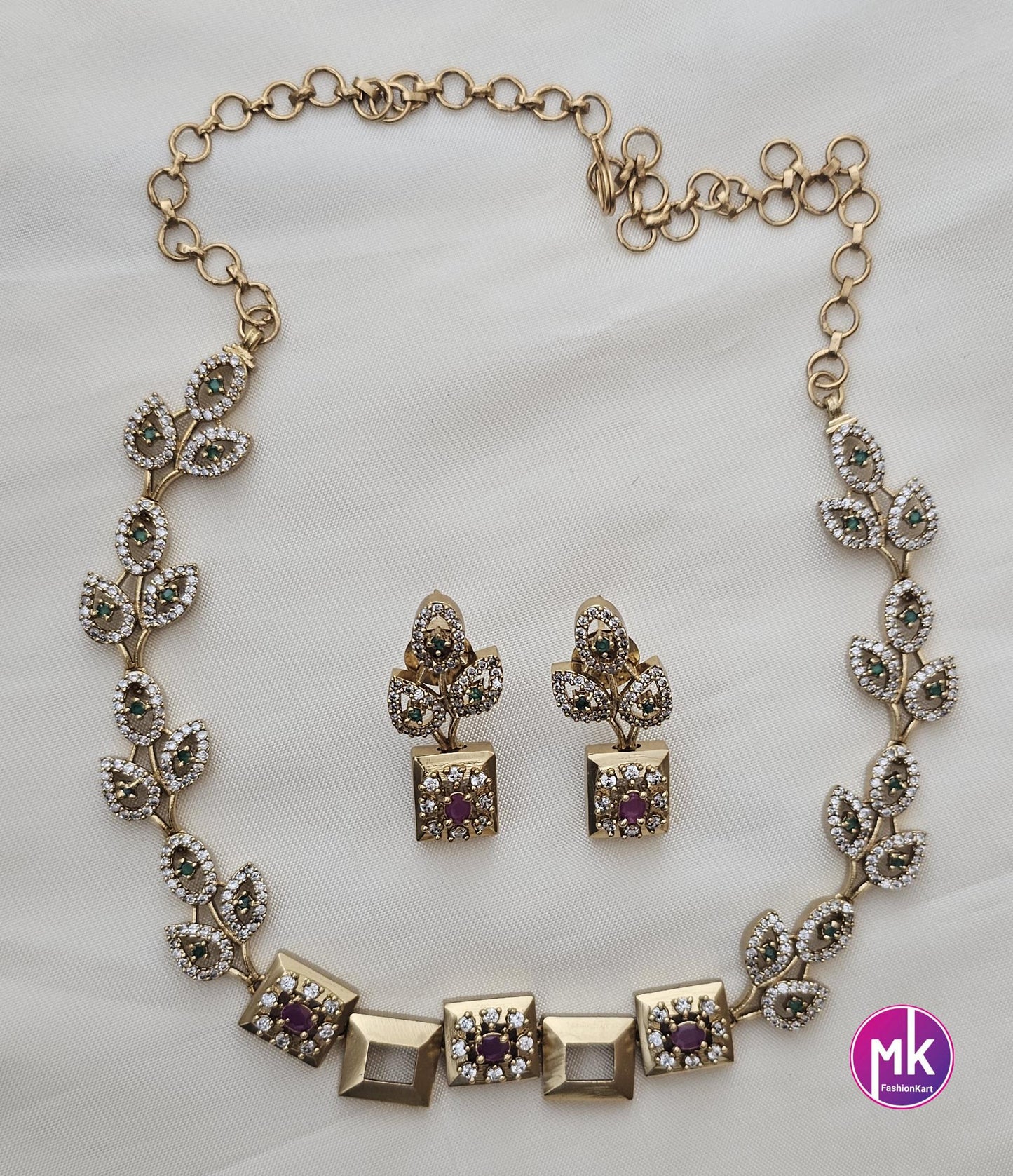 Leaf design matte gold finish Necklace with matching Earrings - Adult cum Teen Necklace - MK Fashionkart - Fashion Jewelry