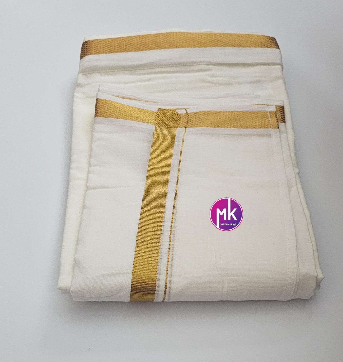 Traditional wedding Indian Men's Cotton Shirt and Silk Cotton Dhothi/Vesti (with Pocket) with Towel and Cotton Kerchief - Shirt 40/42cm Size