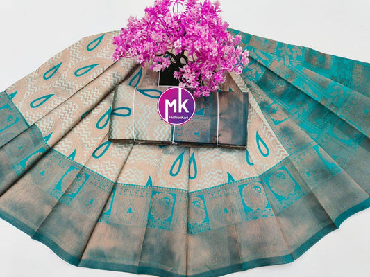 Elite bridal 3D embosed Samuthrika/Vasthrakala style wedding Saree with running blouse (unstitched) - Wedding Saree - MK Fashionkart