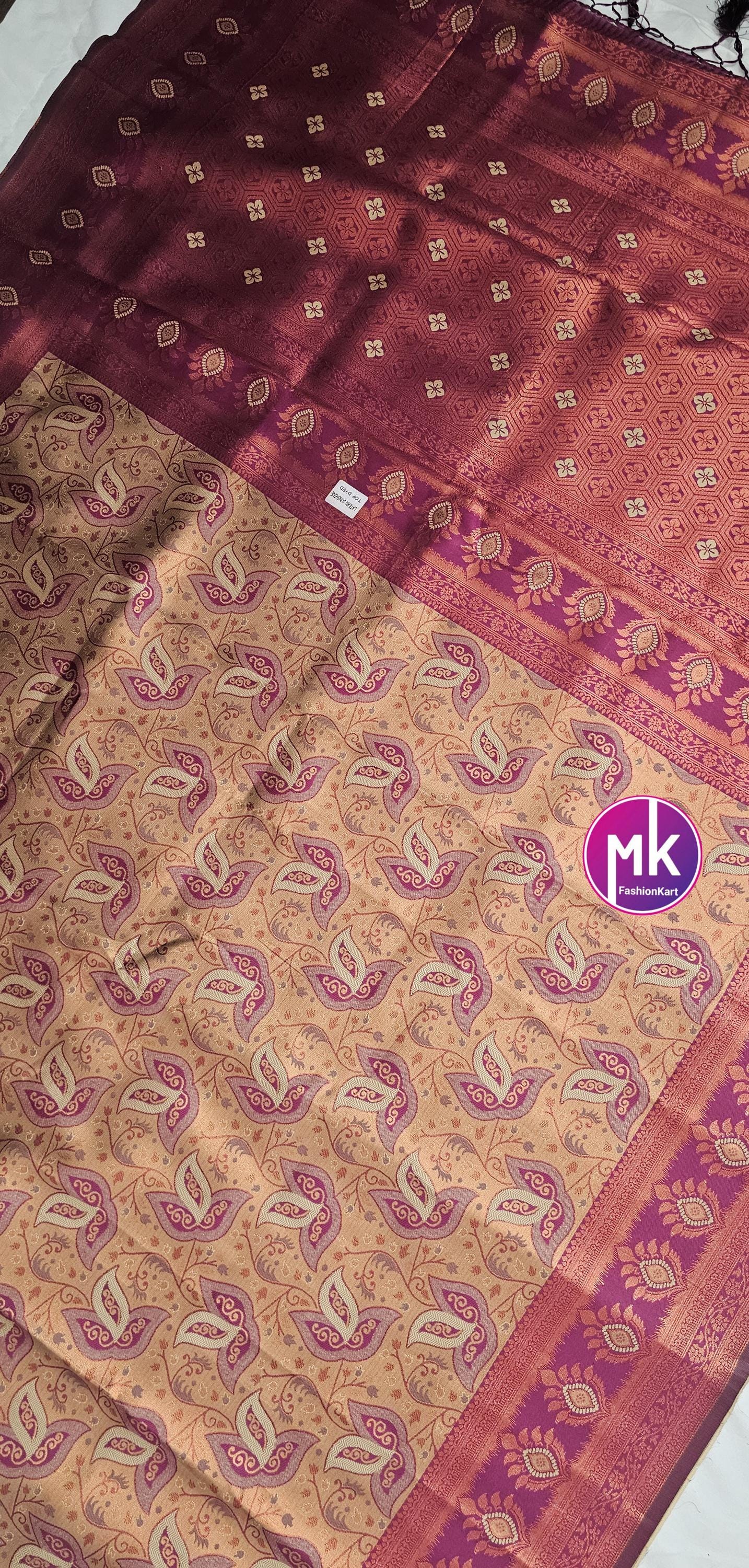 Semi kanchipuram Fancy Silk Saree - Exclusive banarasi kanchipuram designs - Wedding Saree w running blouse - Bridal Saree - MK Fashionkart