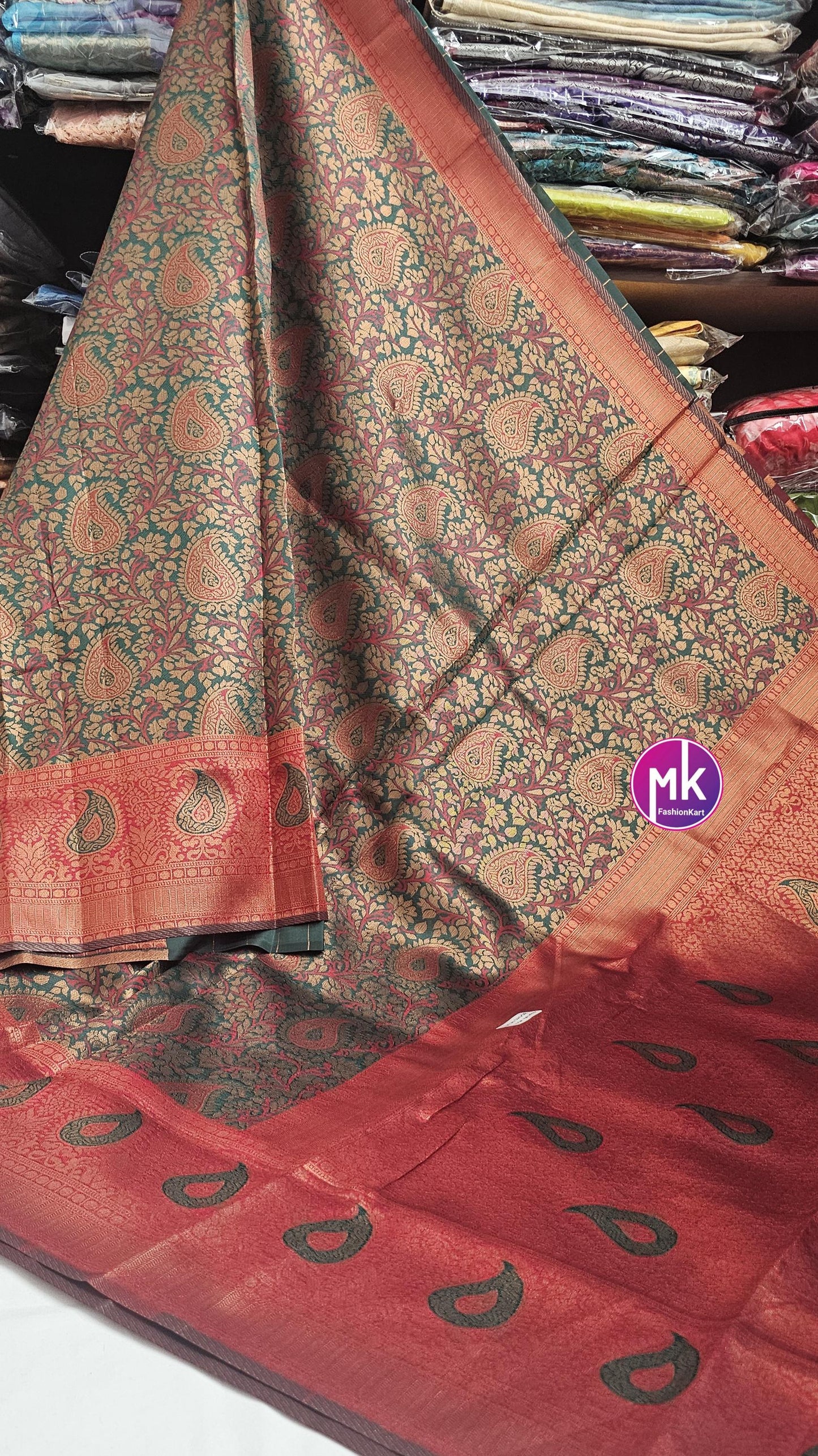 Semi kanchipuram Fancy Silk Saree - Exclusive banarasi kanchipuram designs - Wedding Saree w running blouse - Bridal Saree - MK Fashionkart