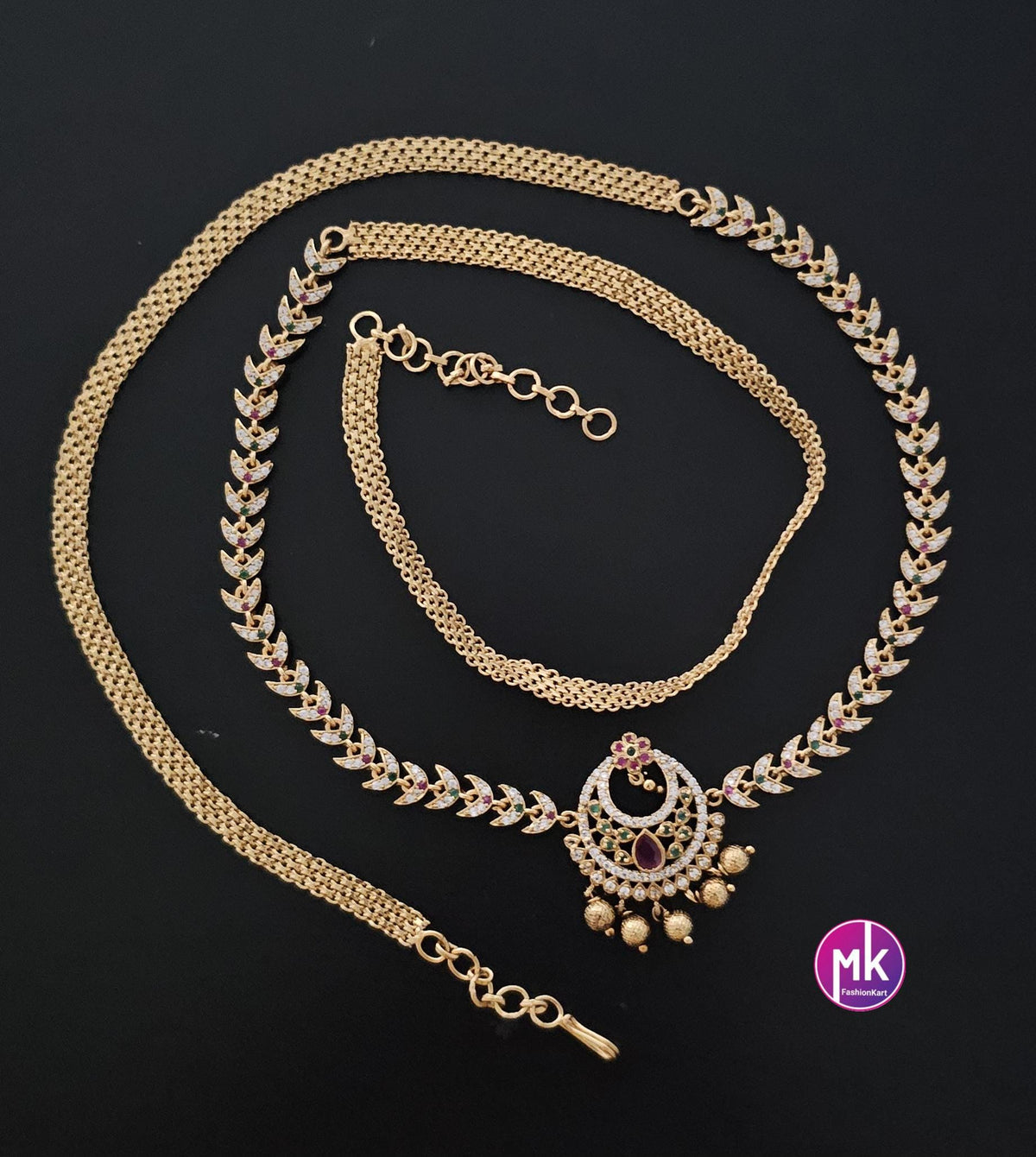 Premium Quality AD Stone Hip Belt with pearl hangings - MK Fashionkart -Fashion Jewelry - Indian Jewelry
