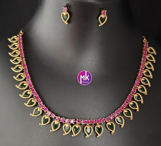 Traditional Kerala style Matte gold finish Necklace with and matching cute Earrings - Adult cum Teen Necklace - MK Fashionkart