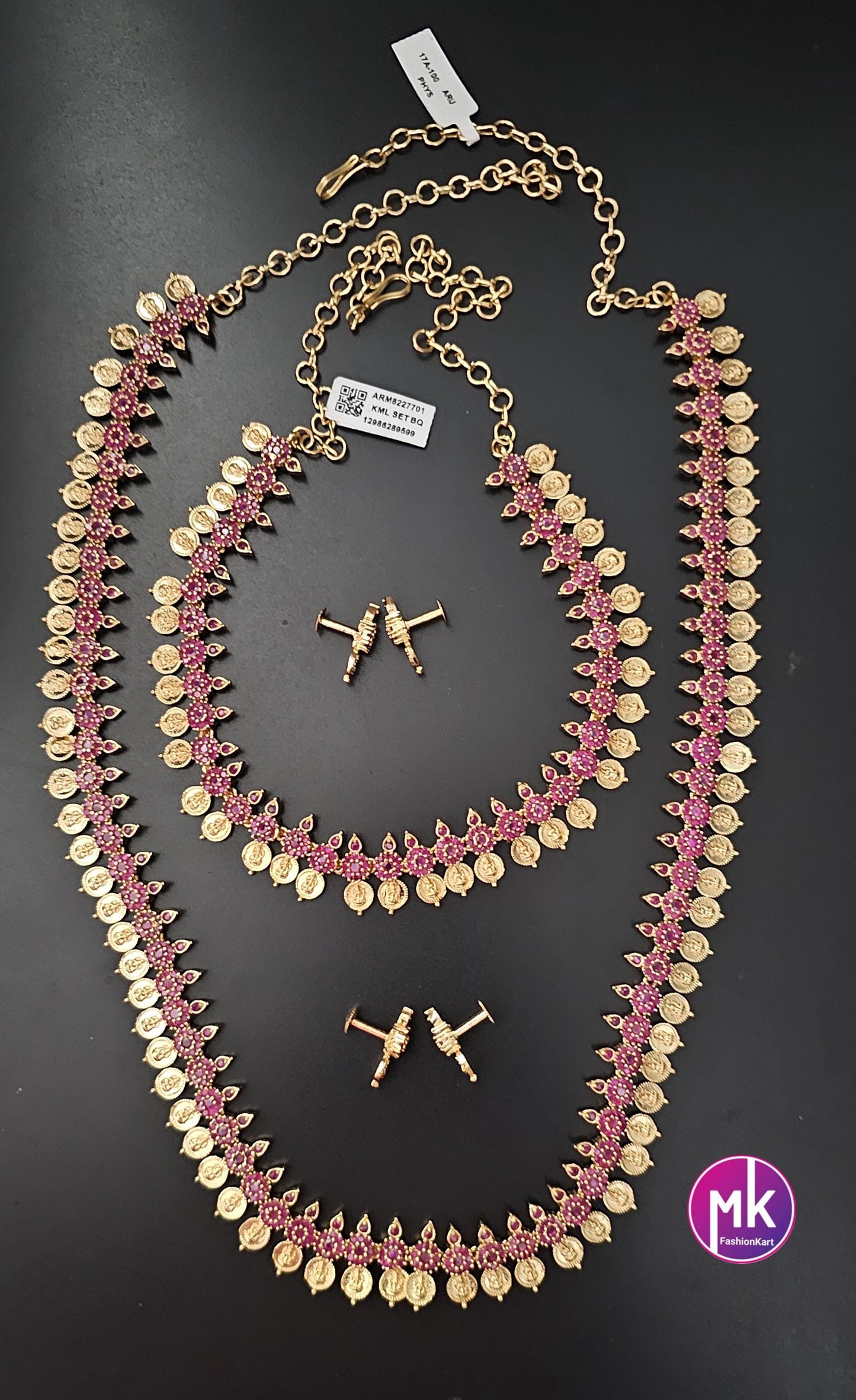 Lakshmi Premium quality Combo Ruby AD Gold finish Combo set - Gold Jewelry Replica - Bridal Haram - MK Fashionkart