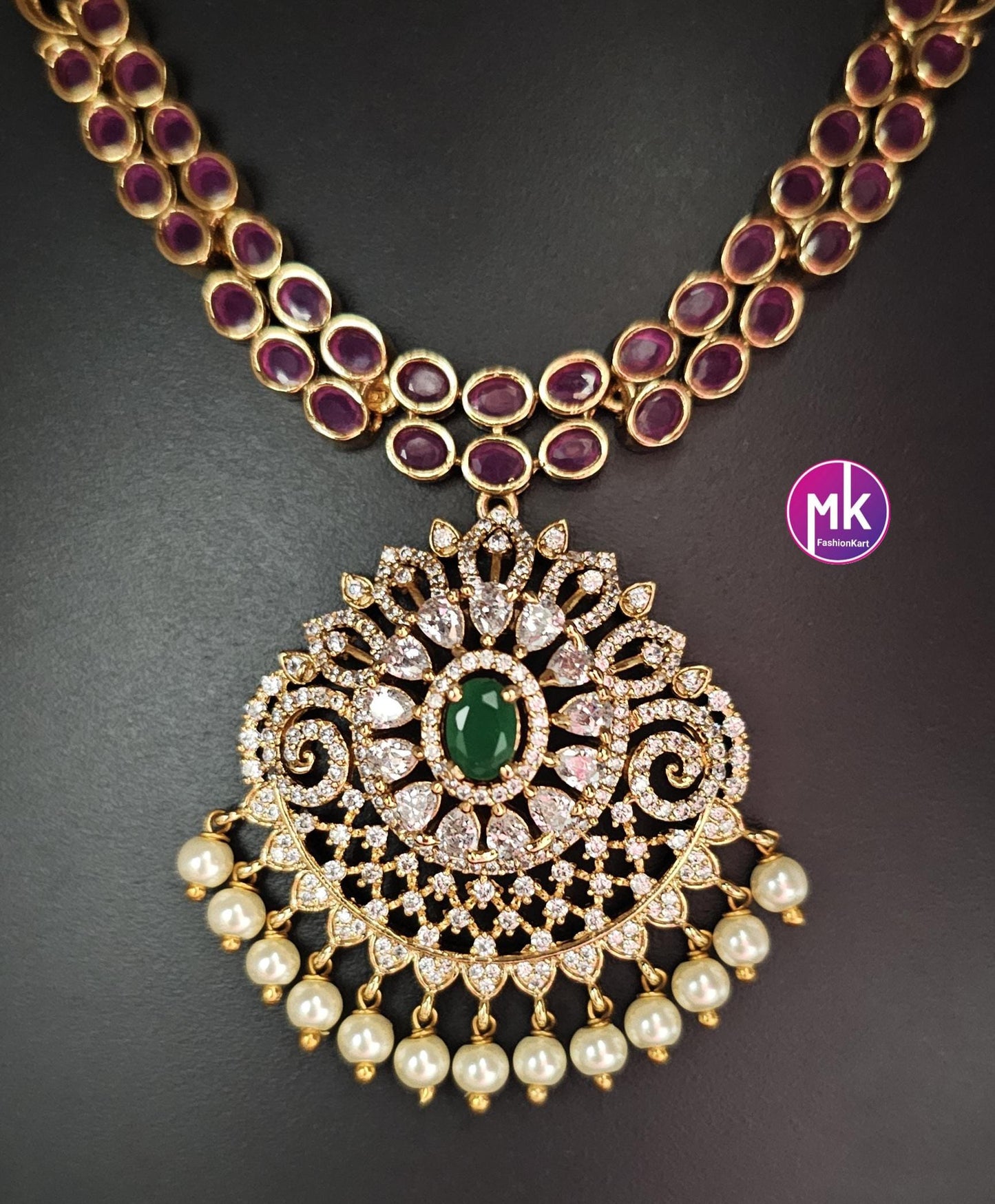 Premium Quality Kemp Stone Necklace with beautiful pendent and matching Earrings - Fashion Jewelry - MK Fashionkart