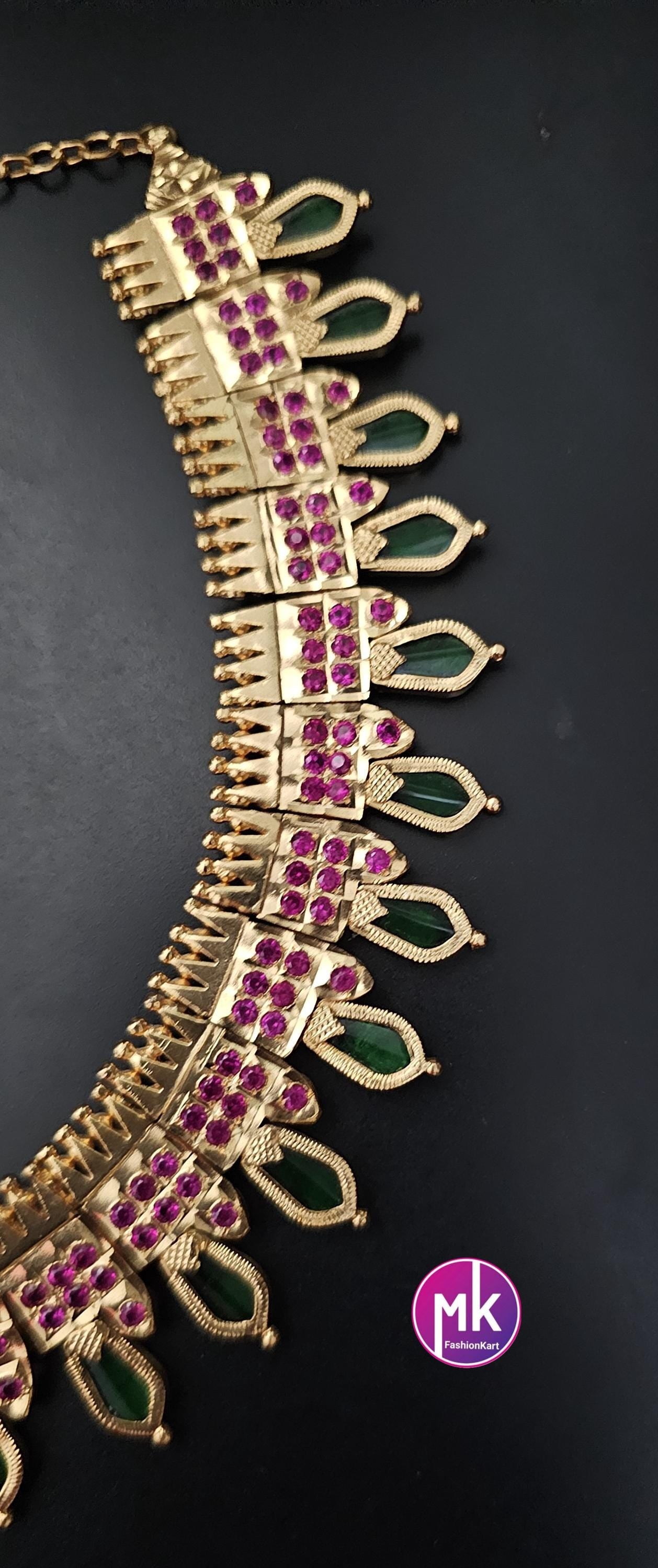 Traditional Bridal/Wedding Kerala style Gold finish palakka Big Necklace with matching Earrings - MK Fashionkart - Fashion Jewelry
