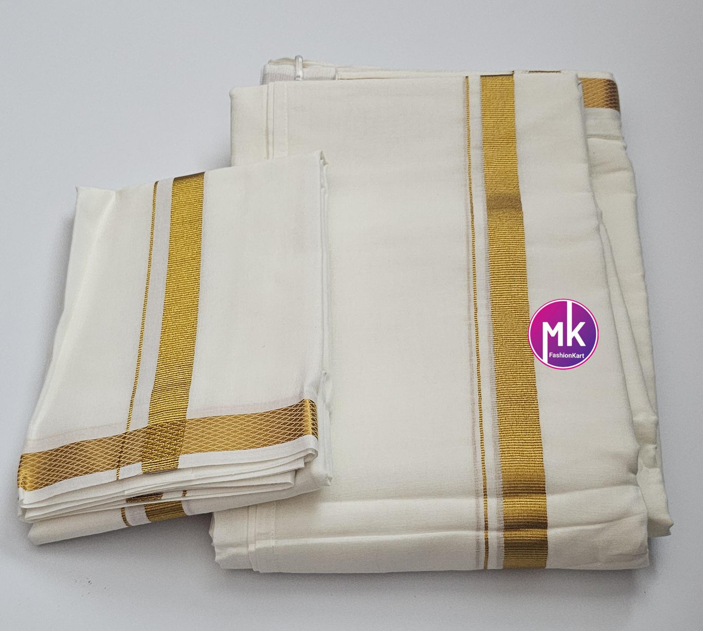 Traditional wedding Indian Men's Cotton Shirt and Silk Cotton Dhothi/Vesti (with Pocket) with Towel and Cotton Kerchief - Shirt 40/42cm Size