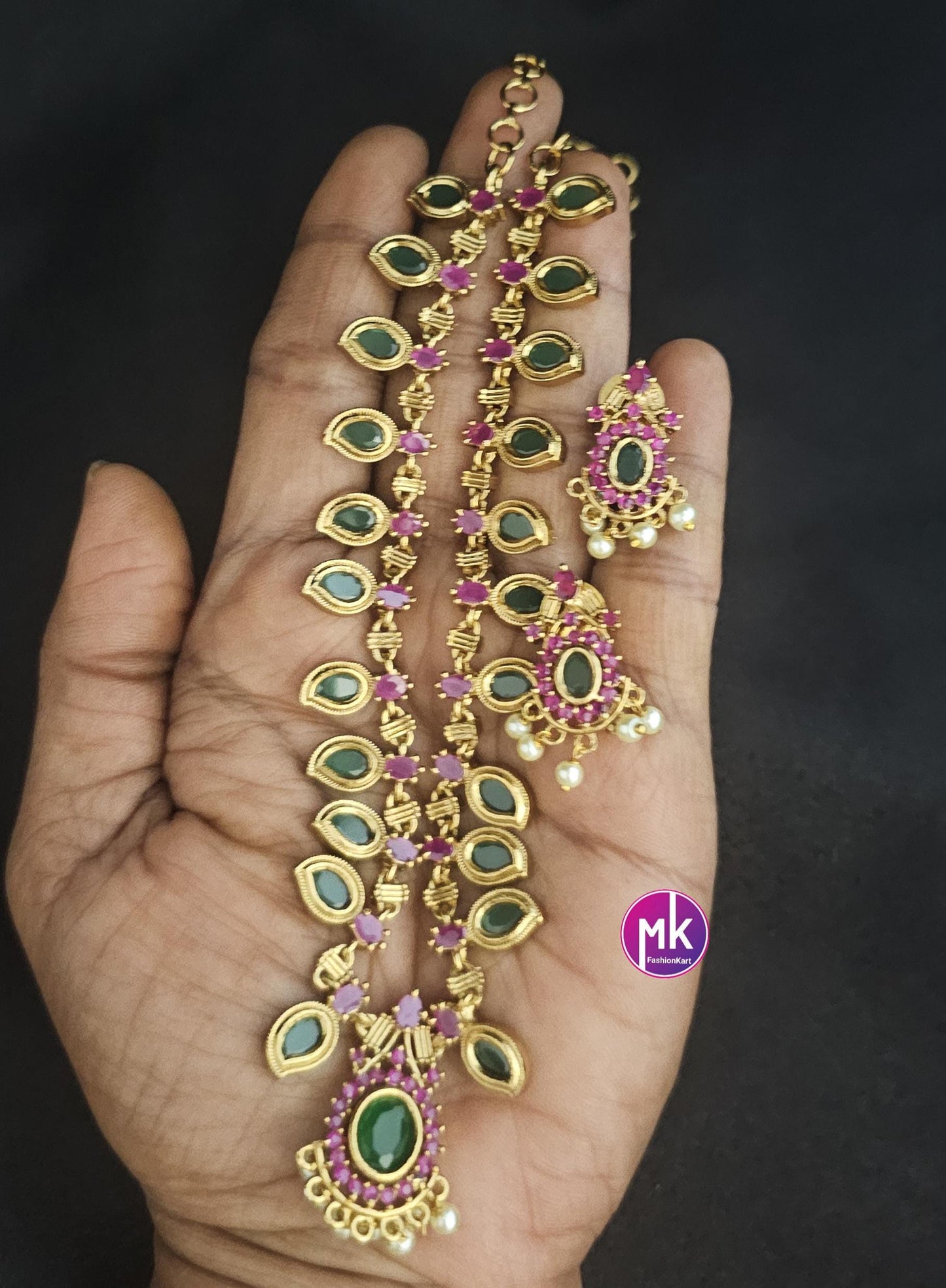 Matte finish Traditional Kerala style Mango Necklace with matching Beautiful Earrings - Adult cum Teen Necklace - MK Fashionkart