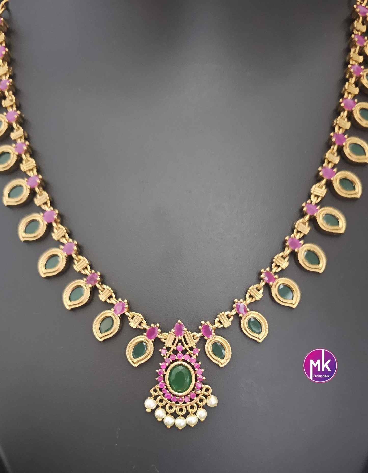 Matte finish Traditional Kerala style Mango Necklace with matching Beautiful Earrings - Adult cum Teen Necklace - MK Fashionkart