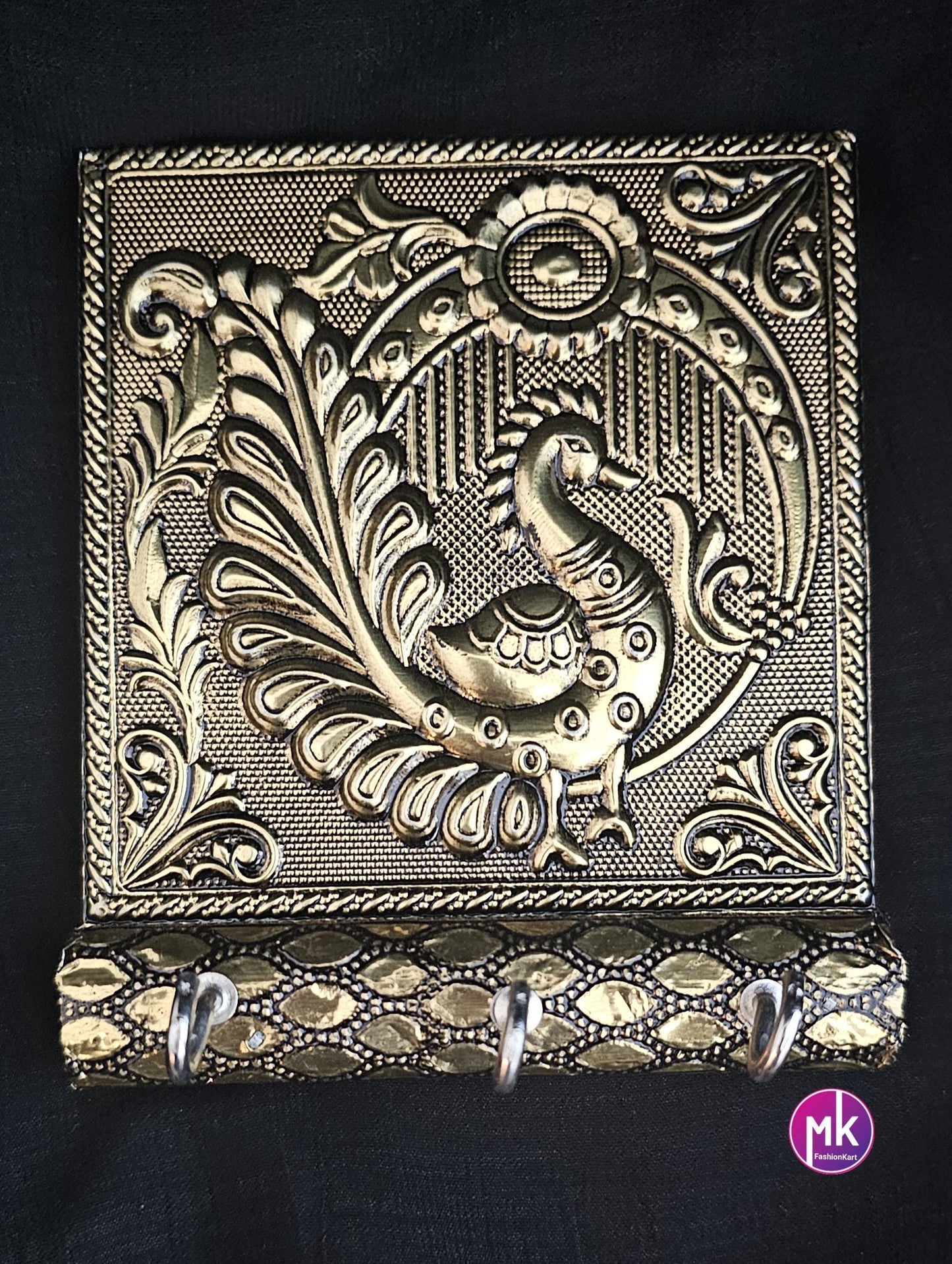 Peacock design Wooden Brass Antique coating less weight hook/key holder House warming Gift, Pooja return gift - MK Fashionkart