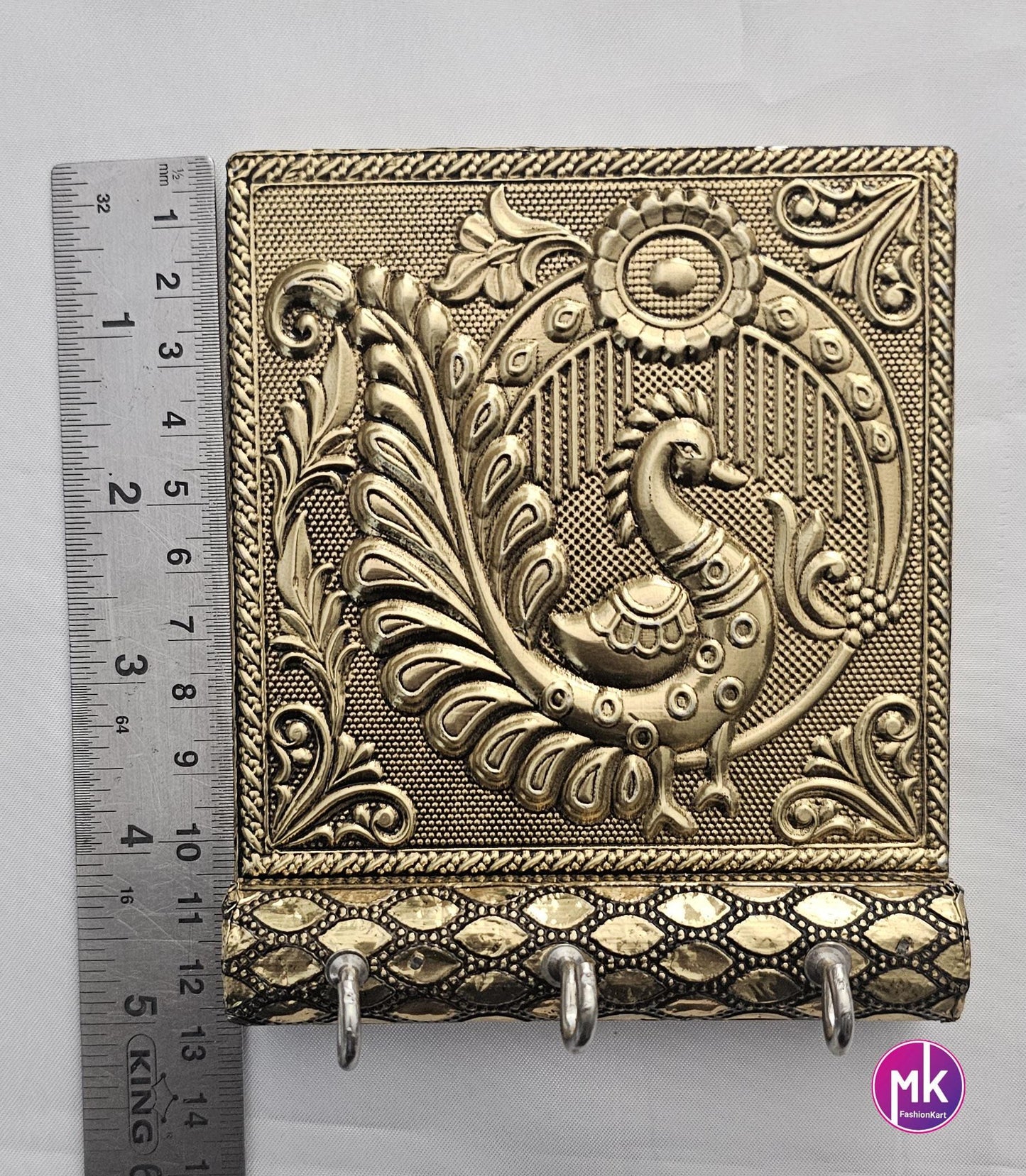 Peacock design Wooden Brass Antique coating less weight hook/key holder House warming Gift, Pooja return gift - MK Fashionkart