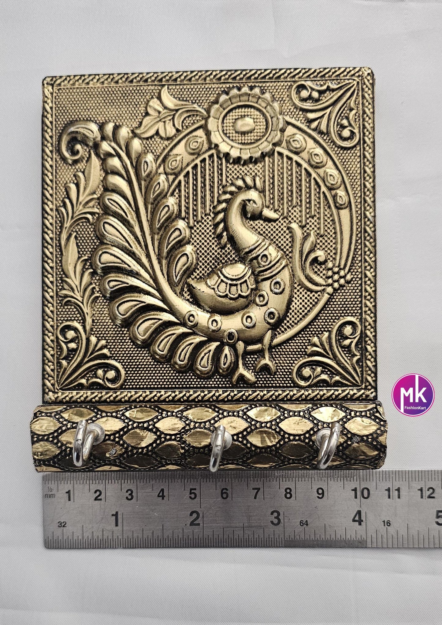 Peacock design Wooden Brass Antique coating less weight hook/key holder House warming Gift, Pooja return gift - MK Fashionkart