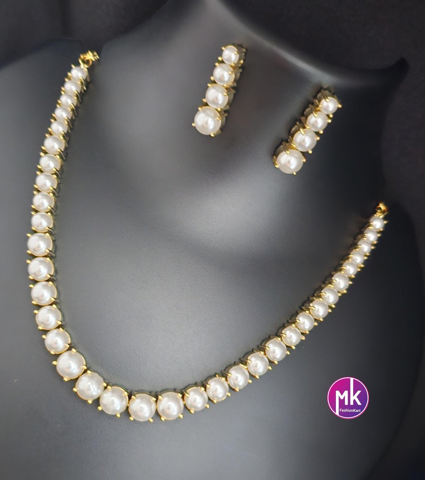 Celebrity style Simple pearl chain with matching long Earrings - Adult cum Teen Necklace - MK Fashionkart - Fashion Jewelry