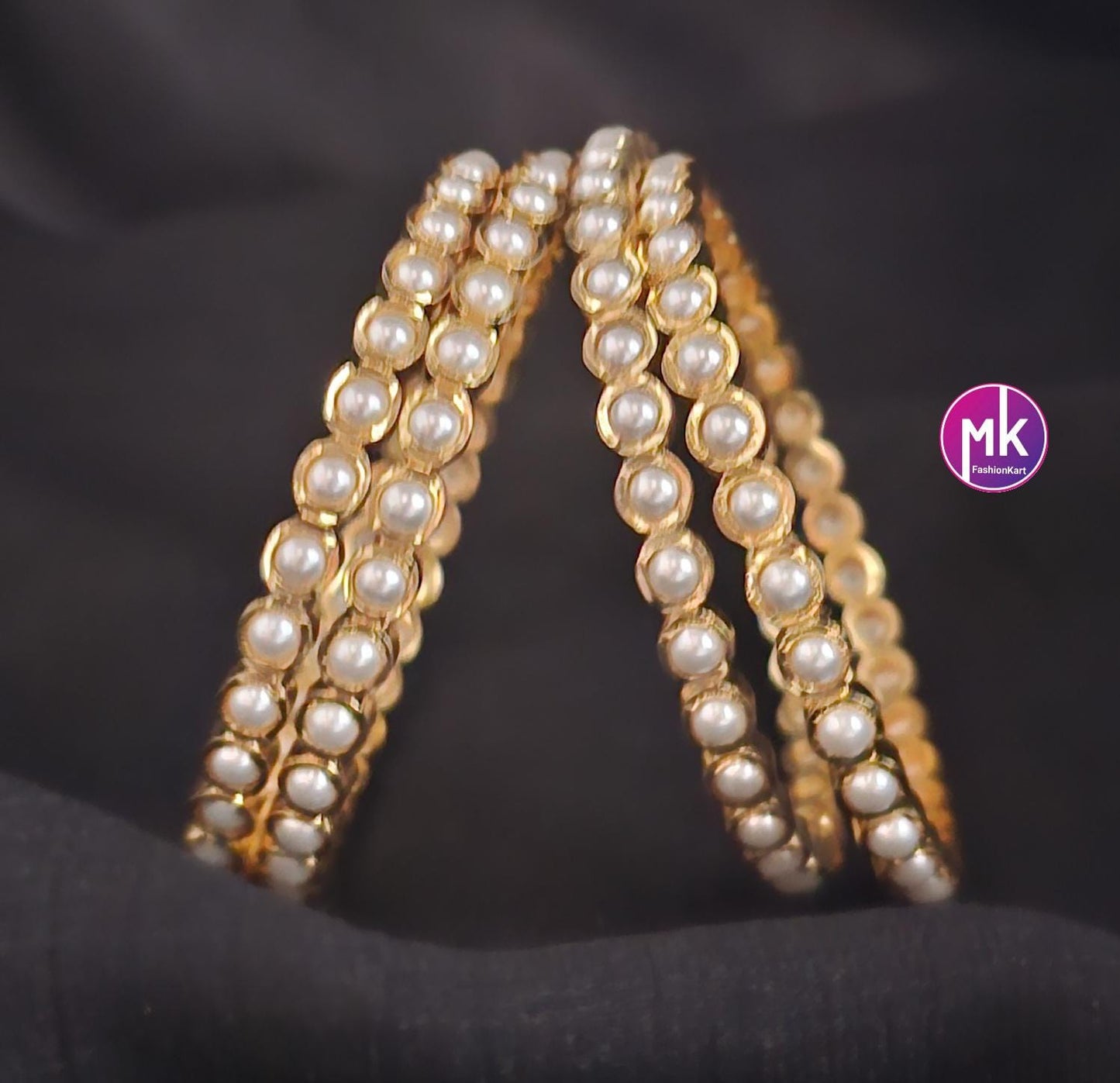 Premium quality gold finish pearl Bangles - Set of 4 bangles - Size 2.4, 2.6, 2.8 and 2.10 - Fashion Jewelry - MK Fashionkart
