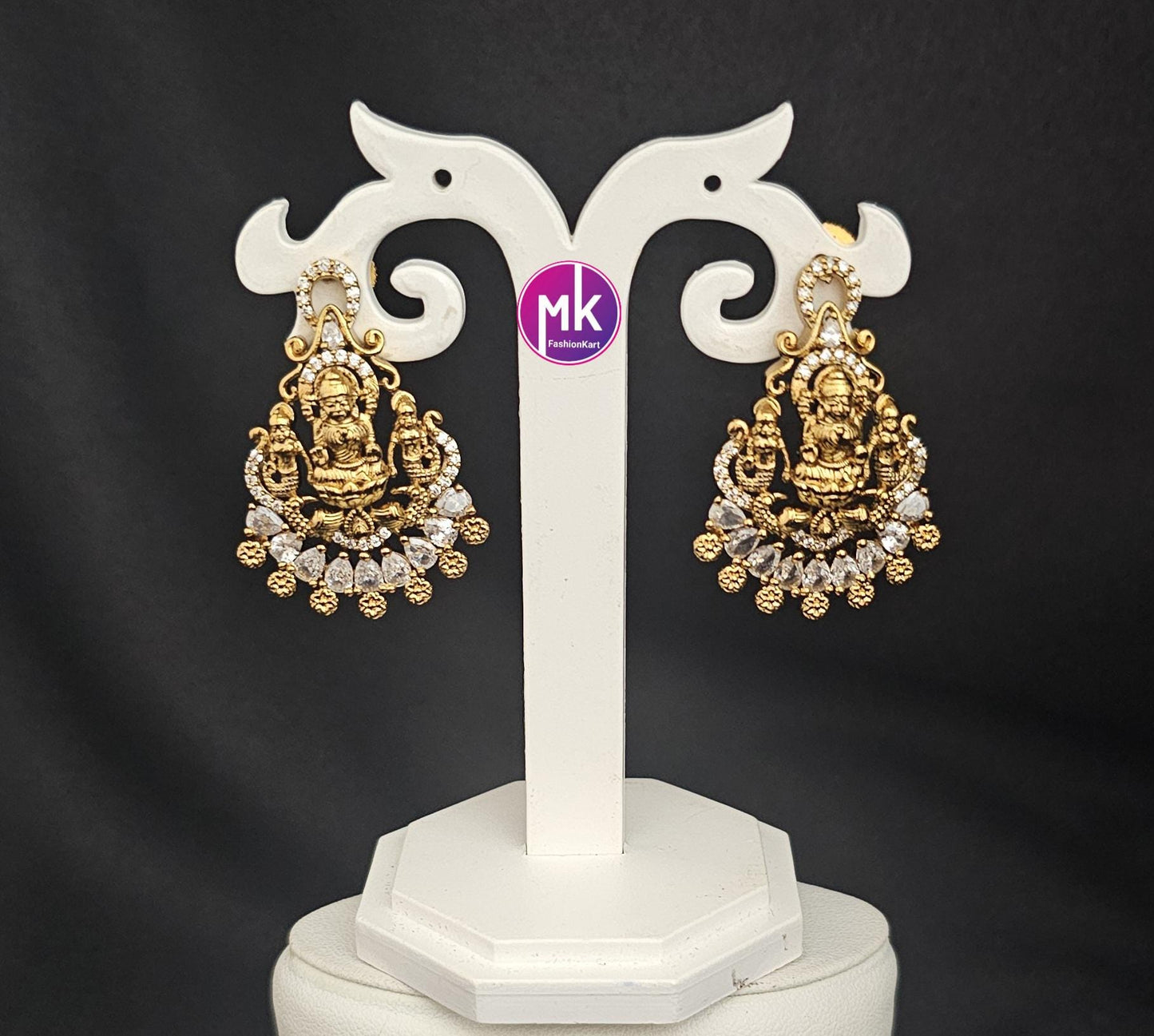 Lakshmi Premium Quality matte gold finish AD stones Earrings - Gold Jewelry Replica - MK Fashionkart - Fashion Jewelry