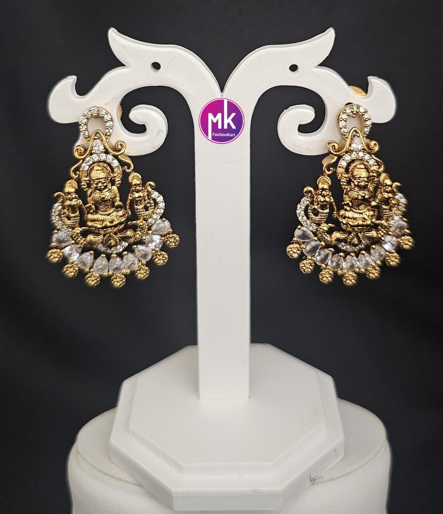 Lakshmi Premium Quality matte gold finish AD stones Earrings - Gold Jewelry Replica - MK Fashionkart - Fashion Jewelry