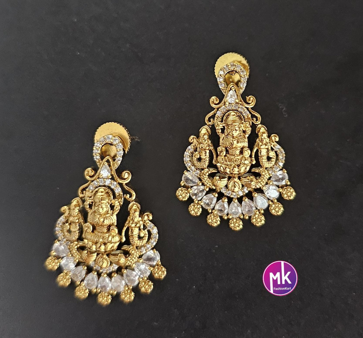 Lakshmi Premium Quality matte gold finish AD stones Earrings - Gold Jewelry Replica - MK Fashionkart - Fashion Jewelry