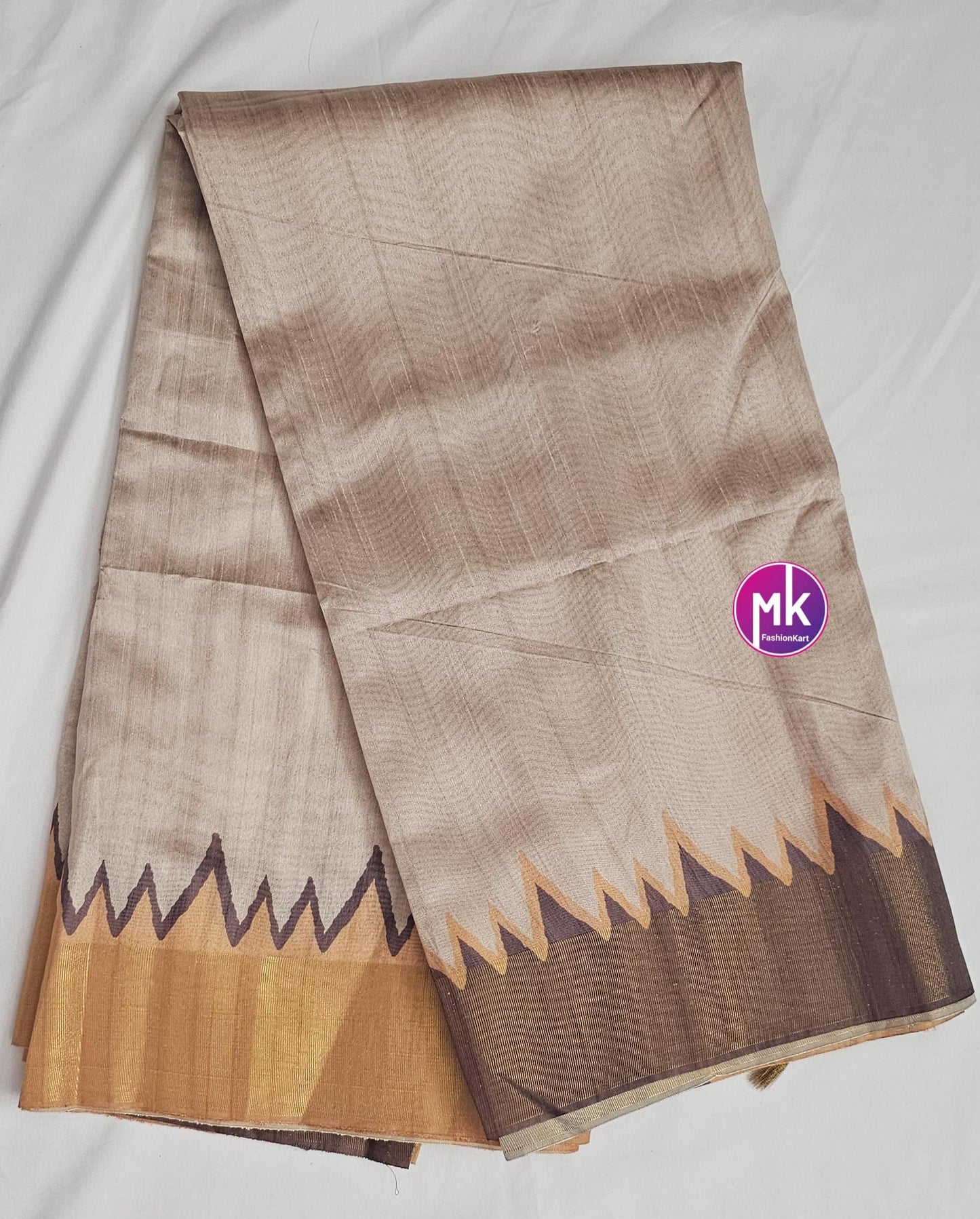 Tusser Fancy tower Saree with contrast design pallu and contrast running blouse (unstitched) - Eye catchy combination saree - MK Fashionkart