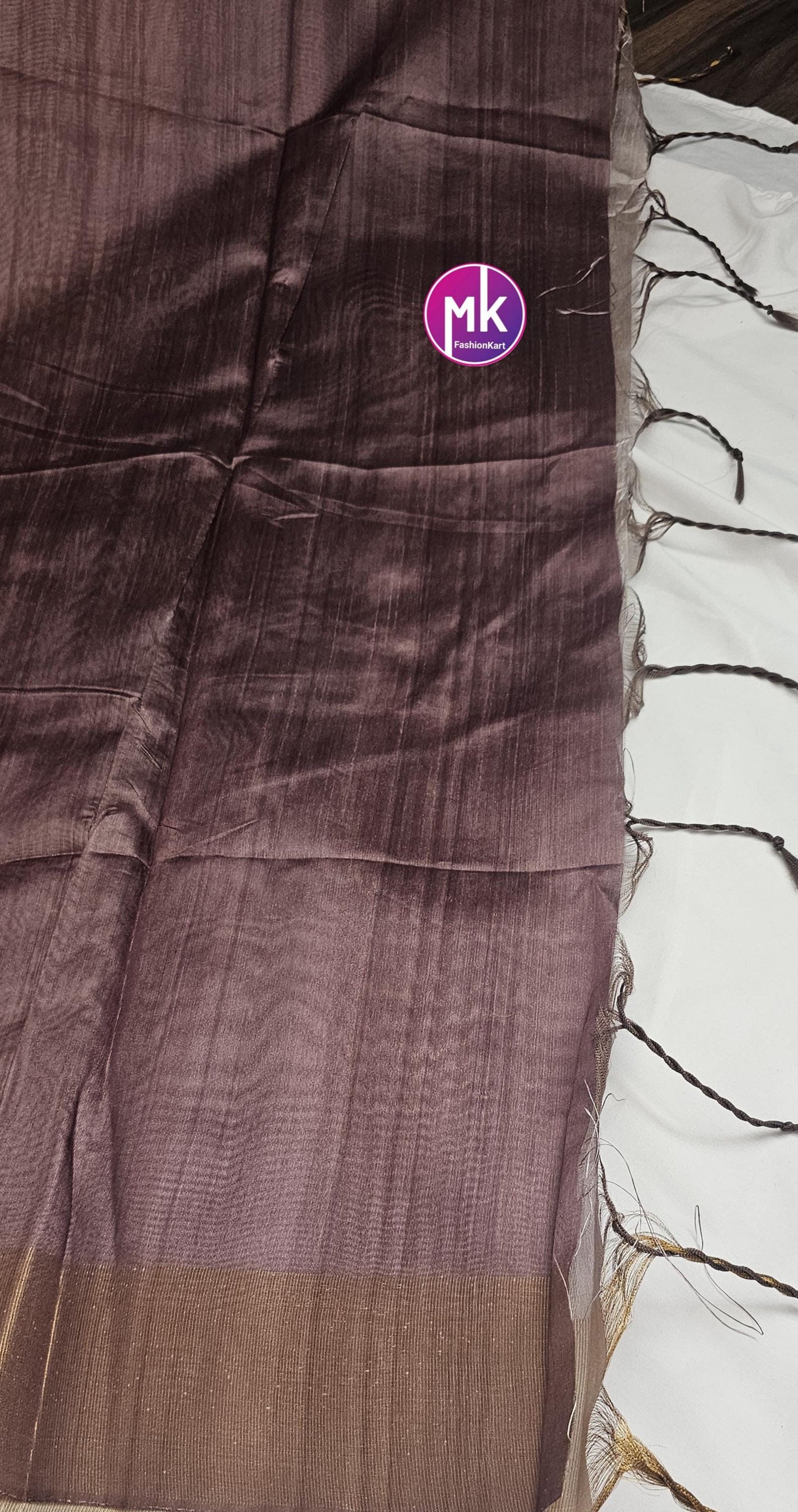 Tusser Fancy tower Saree with contrast design pallu and contrast running blouse (unstitched) - Eye catchy combination saree - MK Fashionkart
