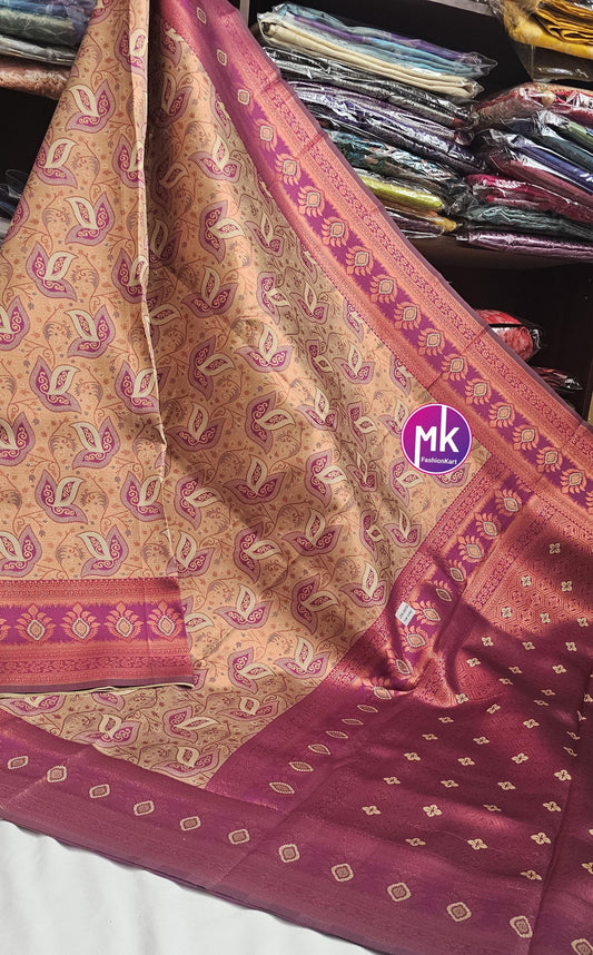 Semi kanchipuram Fancy Silk Saree - Exclusive banarasi kanchipuram designs - Wedding Saree w running blouse - Bridal Saree - MK Fashionkart