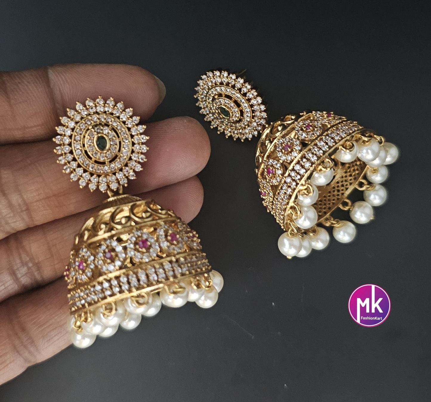 Premium Quality premium polish Big Jhumka with hangings pearls - MK Fashionkart - Fashion Jewelry