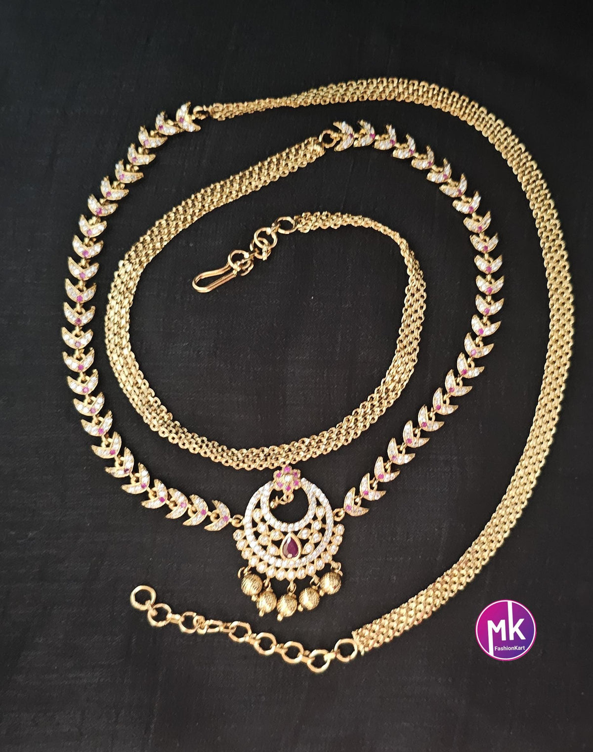 Premium Quality AD Stone Hip Belt with pearl hangings - MK Fashionkart -Fashion Jewelry - Indian Jewelry