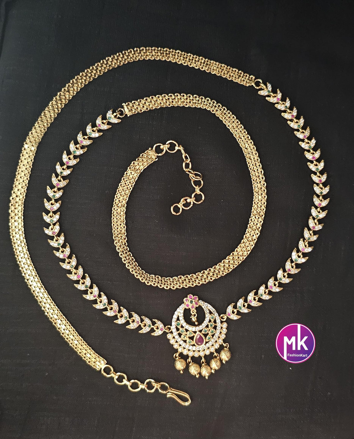 Premium Quality AD Stone Hip Belt with pearl hangings - MK Fashionkart -Fashion Jewelry - Indian Jewelry