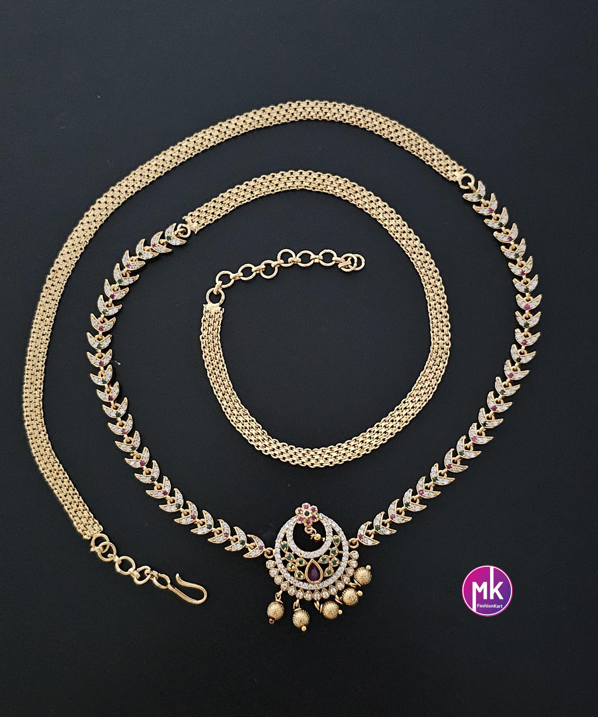Premium Quality AD Stone Hip Belt with pearl hangings - MK Fashionkart -Fashion Jewelry - Indian Jewelry