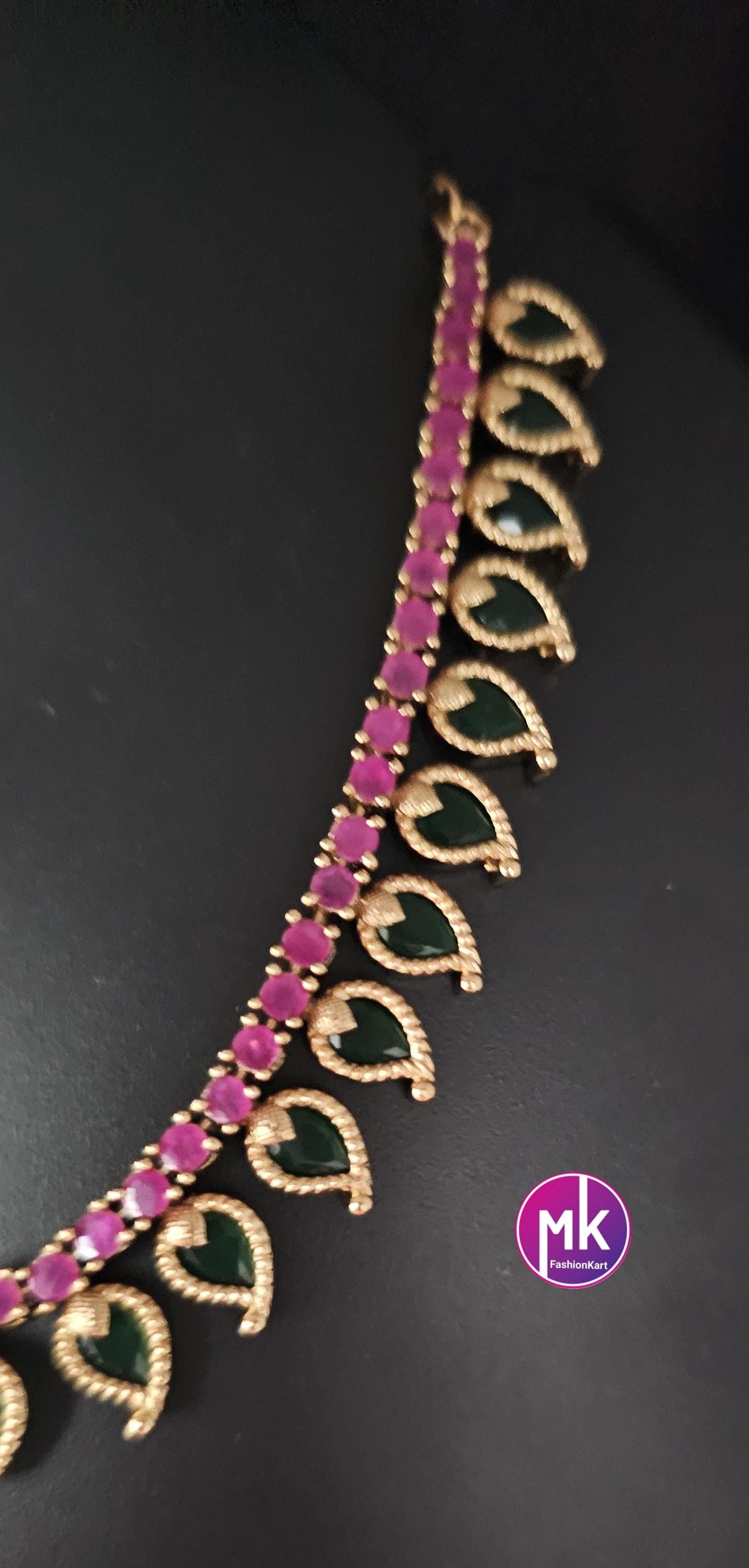 Traditional Kerala style Matte gold finish Necklace with and matching cute Earrings - Adult cum Teen Necklace - MK Fashionkart