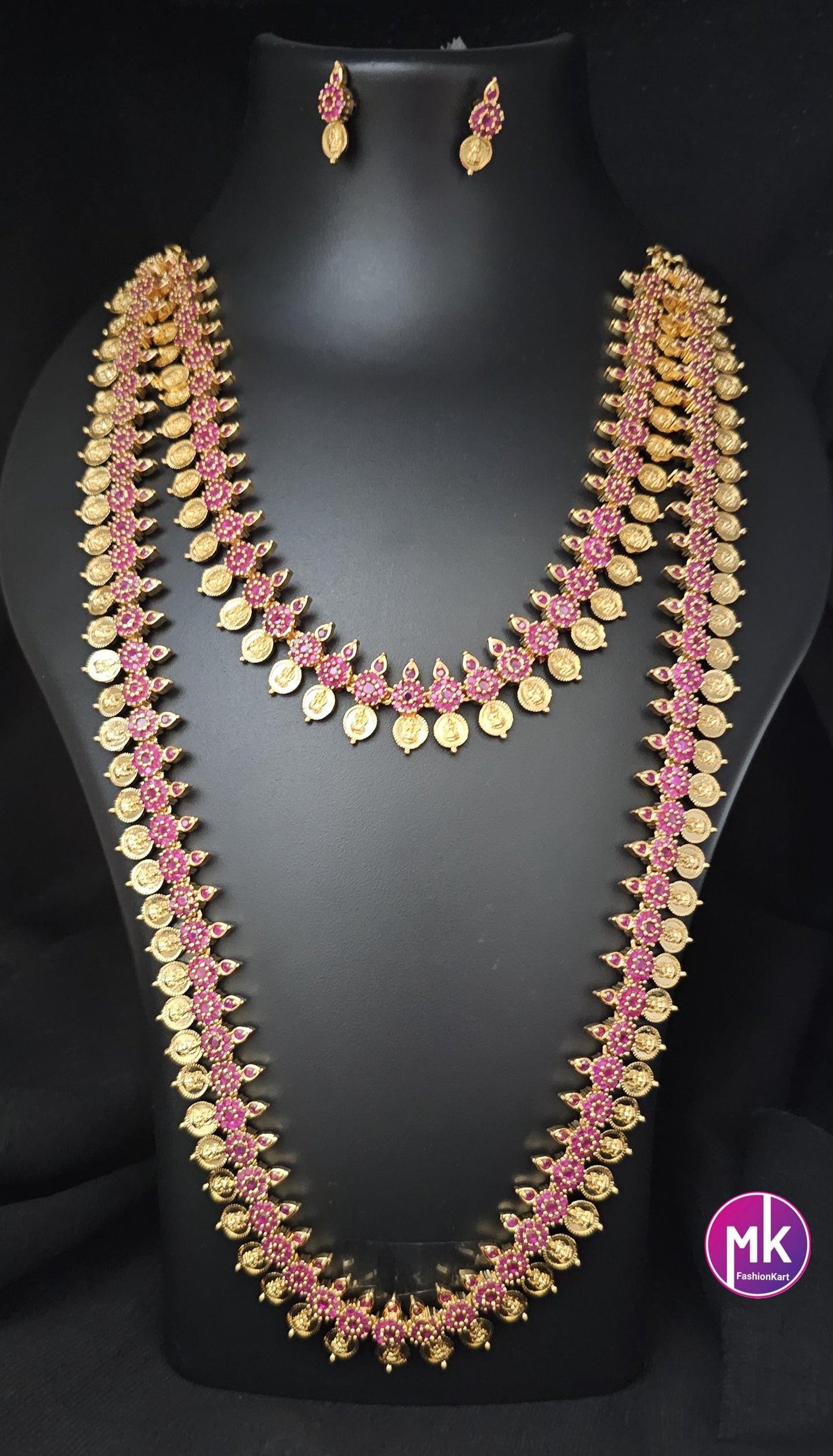 Lakshmi Premium quality Combo Ruby AD Gold finish Combo set - Gold Jewelry Replica - Bridal Haram - MK Fashionkart