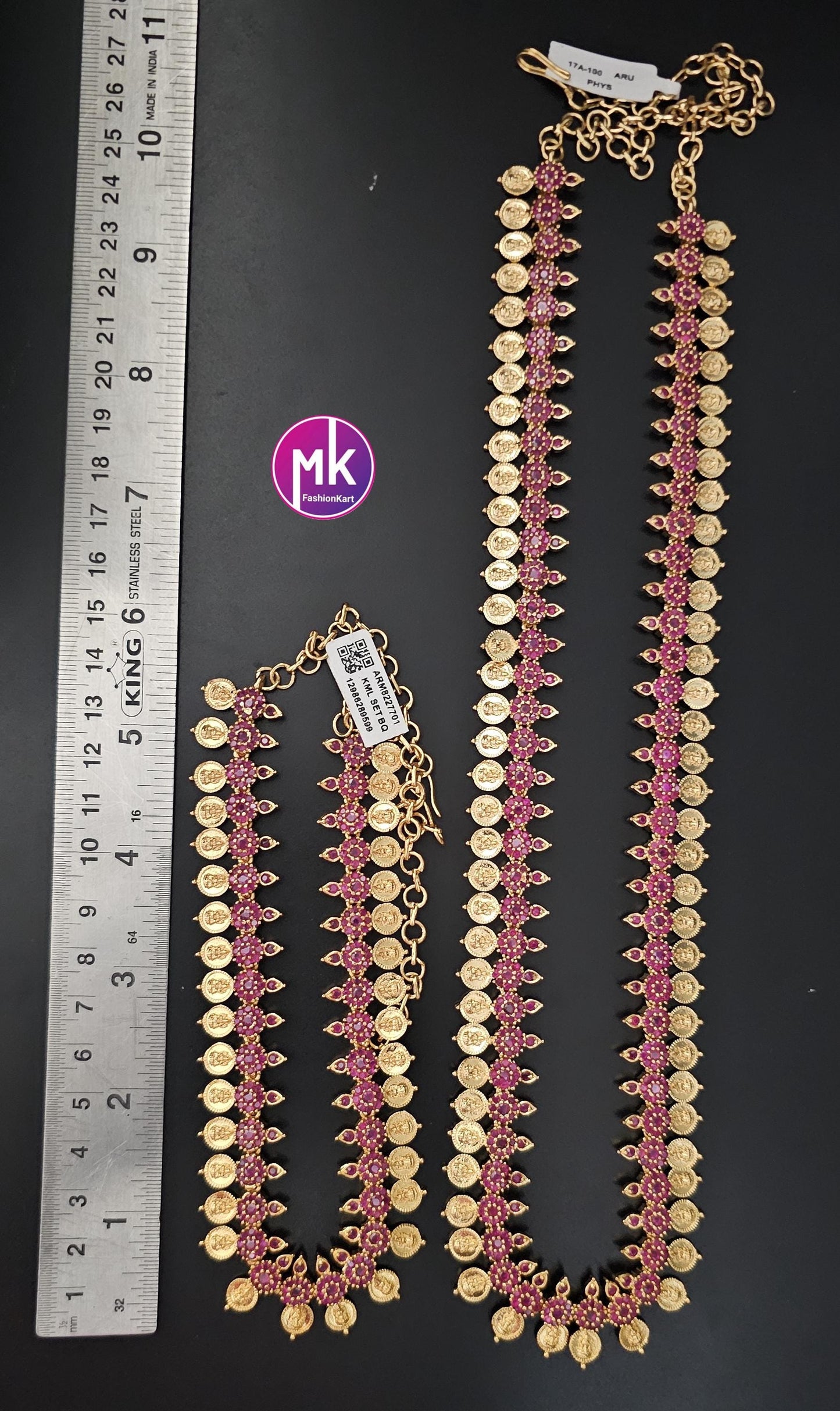 Lakshmi Premium quality Combo Ruby AD Gold finish Combo set - Gold Jewelry Replica - Bridal Haram - MK Fashionkart