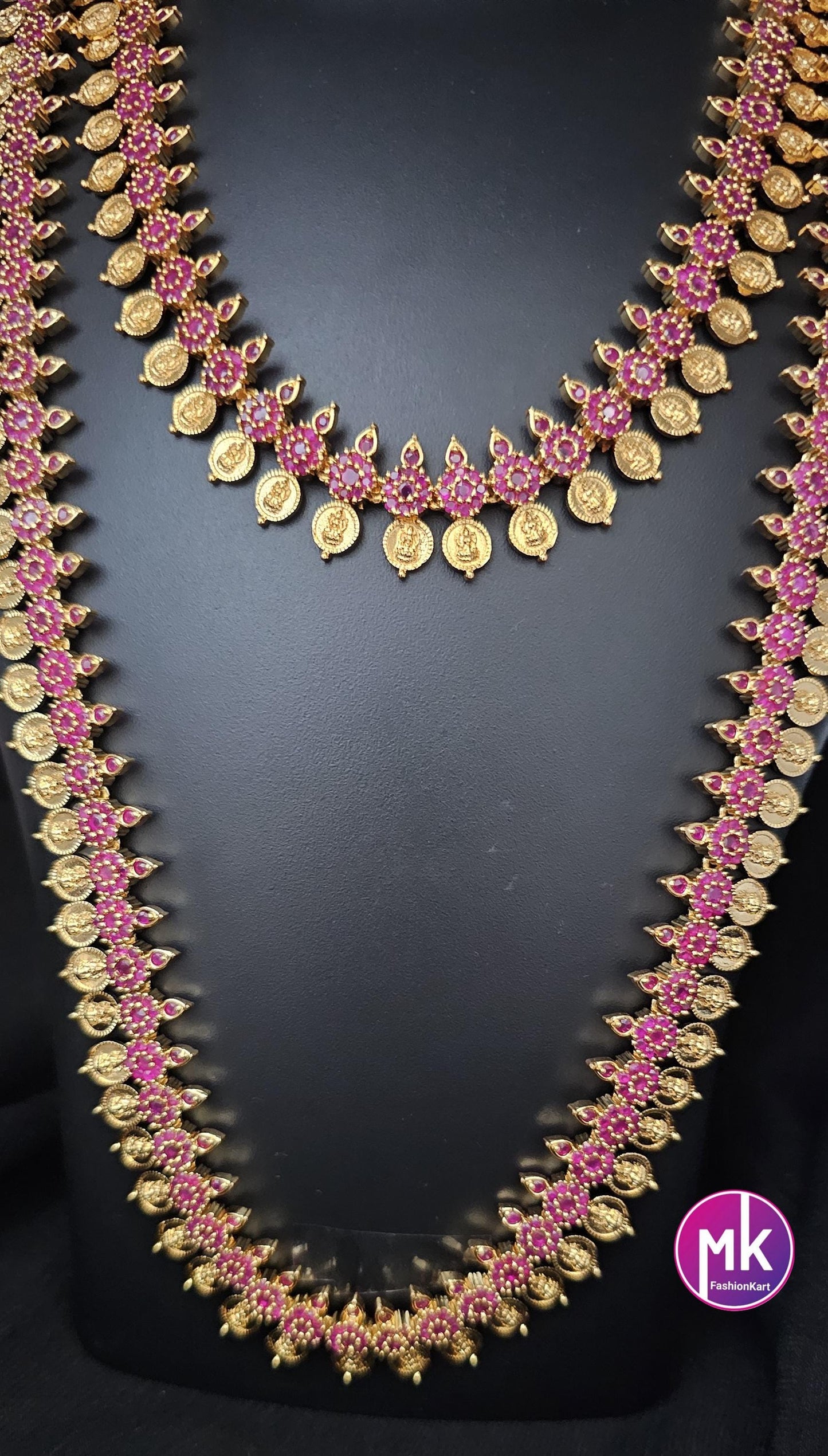 Lakshmi Premium quality Combo Ruby AD Gold finish Combo set - Gold Jewelry Replica - Bridal Haram - MK Fashionkart
