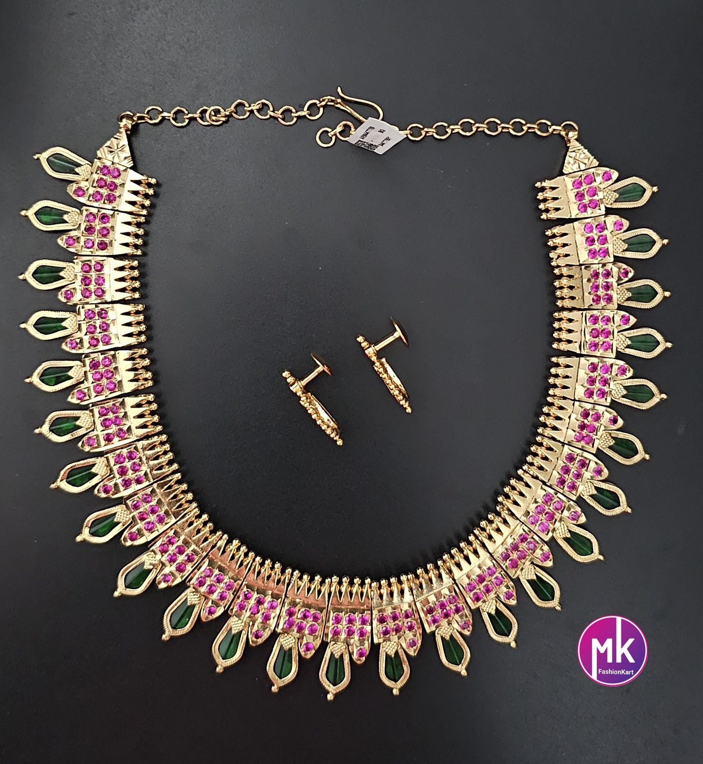 Traditional Bridal/Wedding Kerala style Gold finish palakka Big Necklace with matching Earrings - MK Fashionkart - Fashion Jewelry