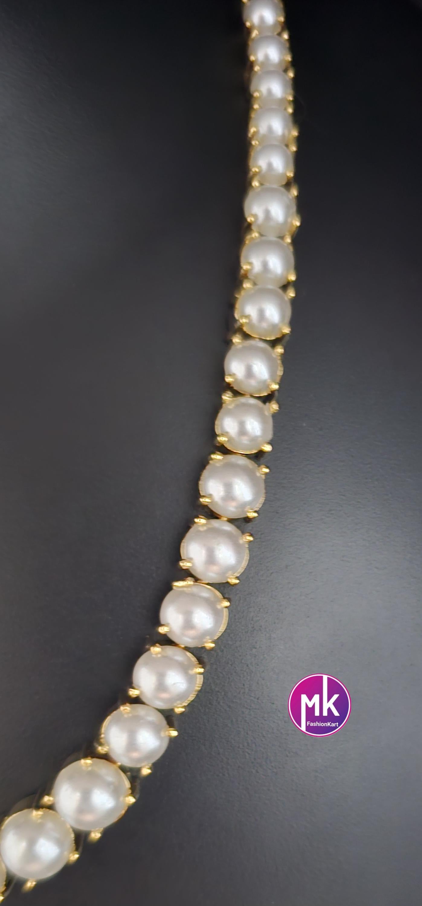 Celebrity style Simple pearl chain with matching long Earrings - Adult cum Teen Necklace - MK Fashionkart - Fashion Jewelry
