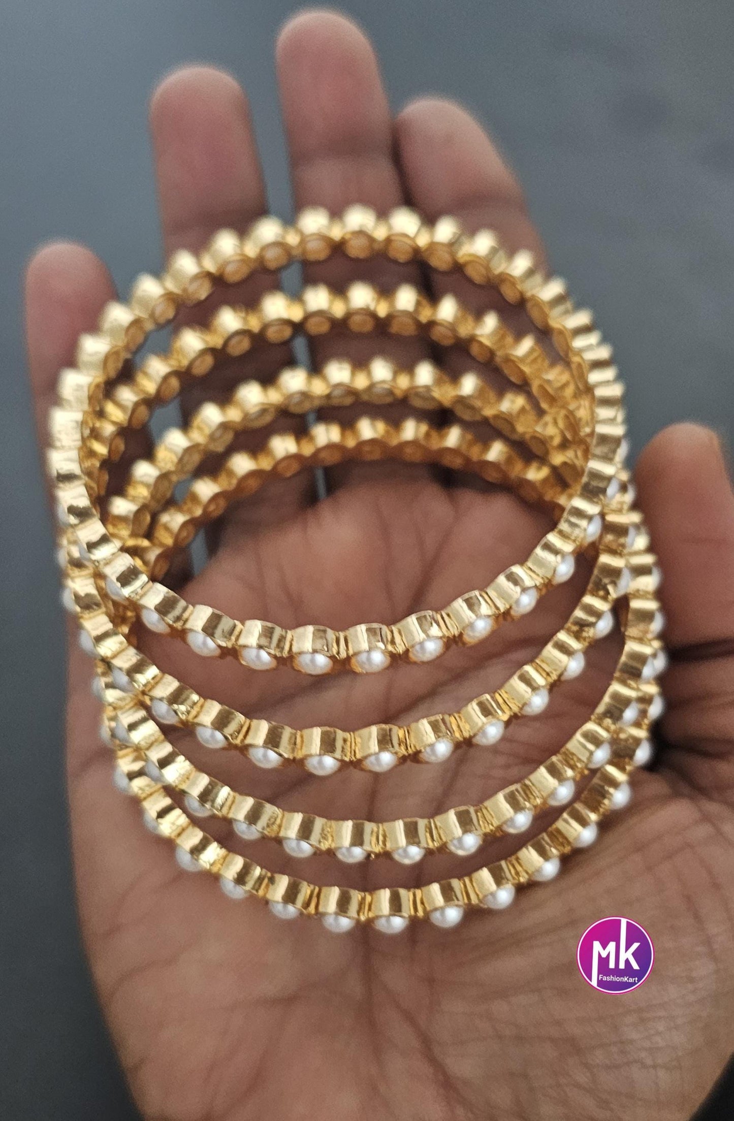 Premium quality gold finish pearl Bangles - Set of 4 bangles - Size 2.4, 2.6, 2.8 and 2.10 - Fashion Jewelry - MK Fashionkart
