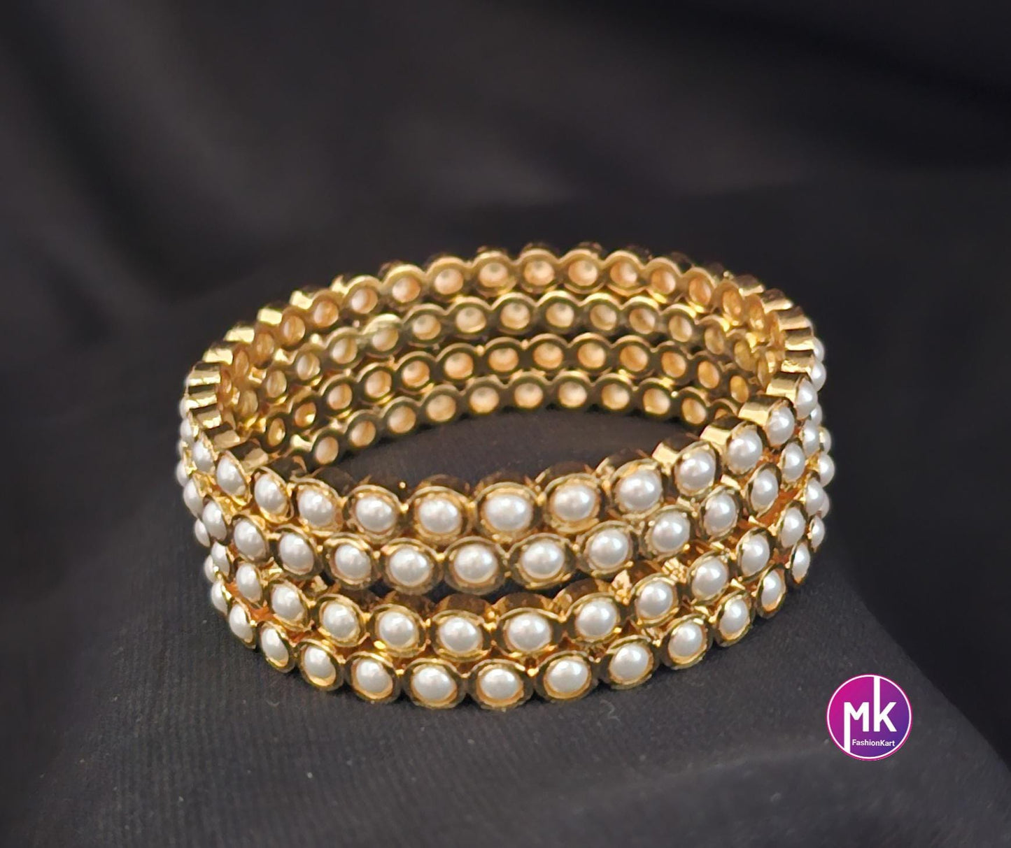 Premium quality gold finish pearl Bangles - Set of 4 bangles - Size 2.4, 2.6, 2.8 and 2.10 - Fashion Jewelry - MK Fashionkart