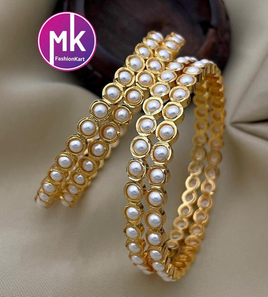 Premium quality gold finish pearl Bangles - Set of 4 bangles - Size 2.4, 2.6, 2.8 and 2.10 - Fashion Jewelry - MK Fashionkart