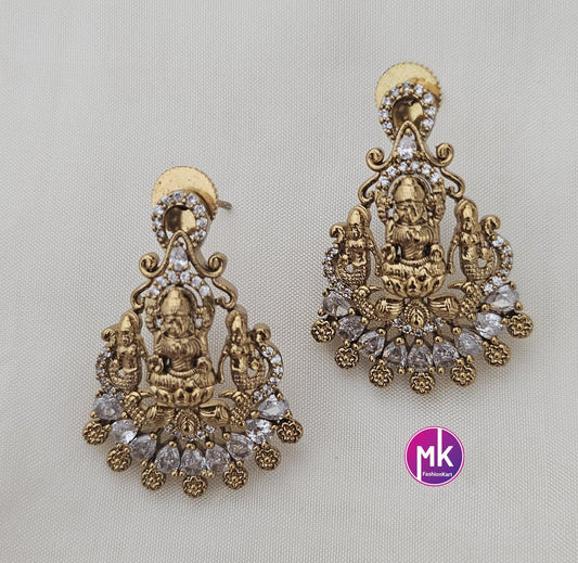 Lakshmi Premium Quality matte gold finish AD stones Earrings - Gold Jewelry Replica - MK Fashionkart - Fashion Jewelry