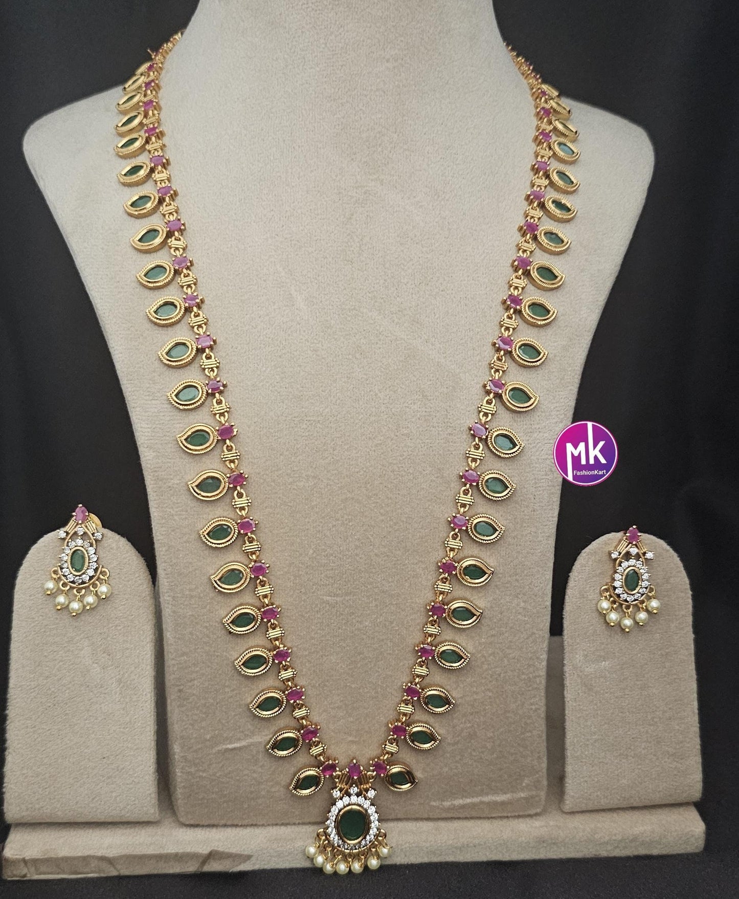 Matte finish Traditional Kerala style Mango Haram with and matching Beautiful Earrings - MK Fashionkart - Fashion Jewelry