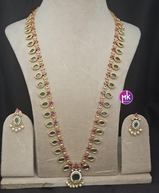 Matte finish Traditional Kerala style Mango Haram with and matching Beautiful Earrings - MK Fashionkart - Fashion Jewelry