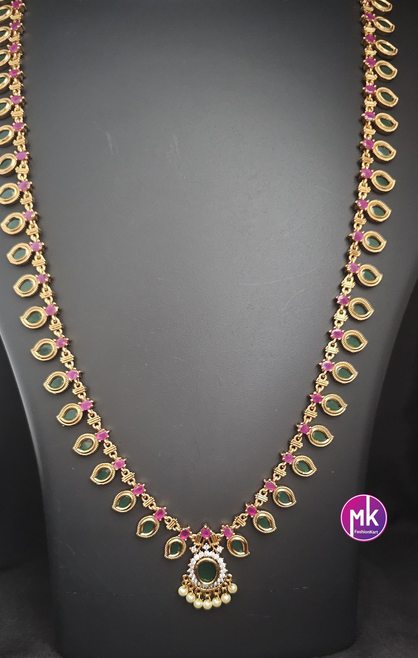 Matte finish Traditional Kerala style Mango Haram with and matching Beautiful Earrings - MK Fashionkart - Fashion Jewelry