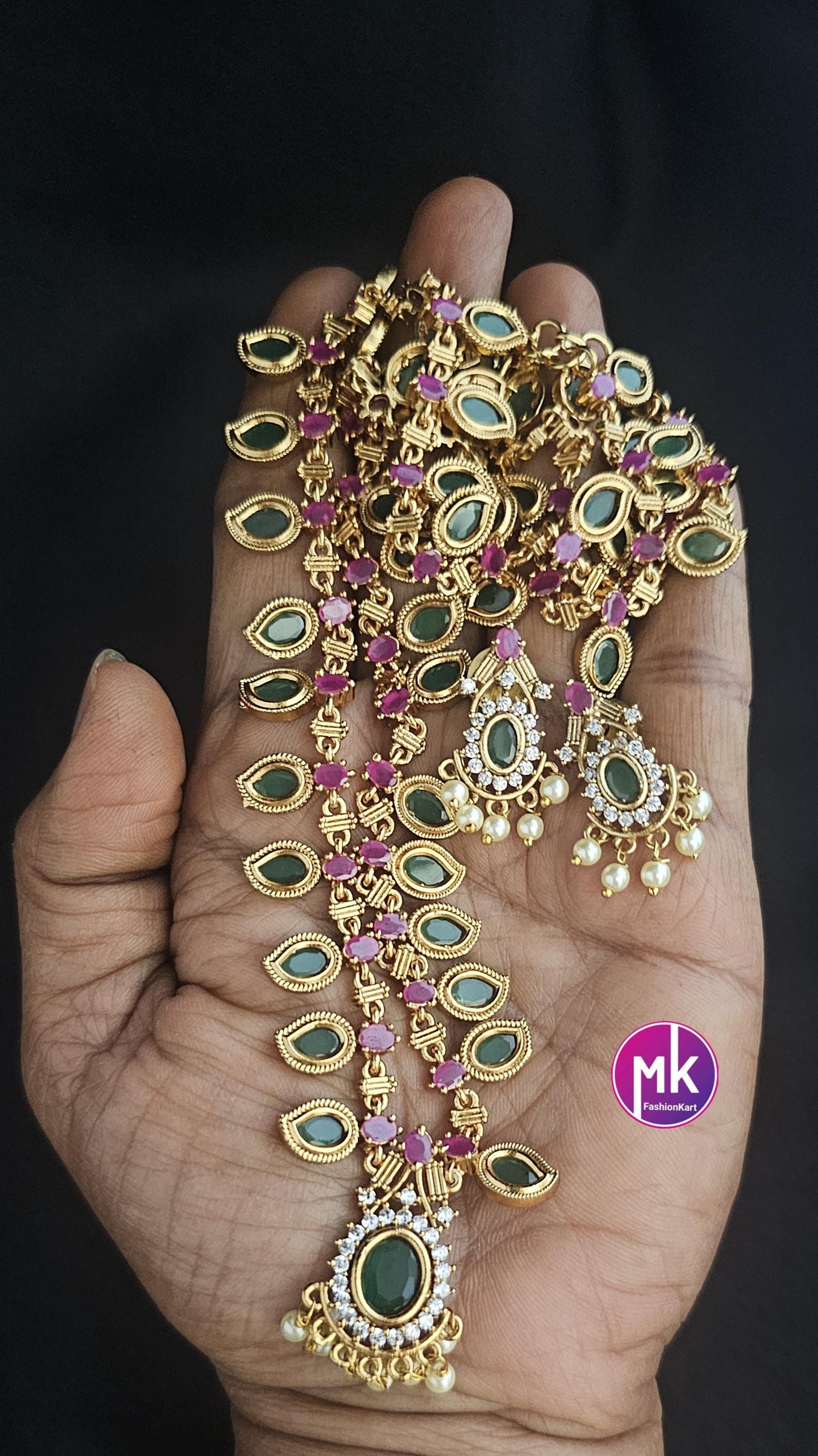 Matte finish Traditional Kerala style Mango Haram with and matching Beautiful Earrings - MK Fashionkart - Fashion Jewelry