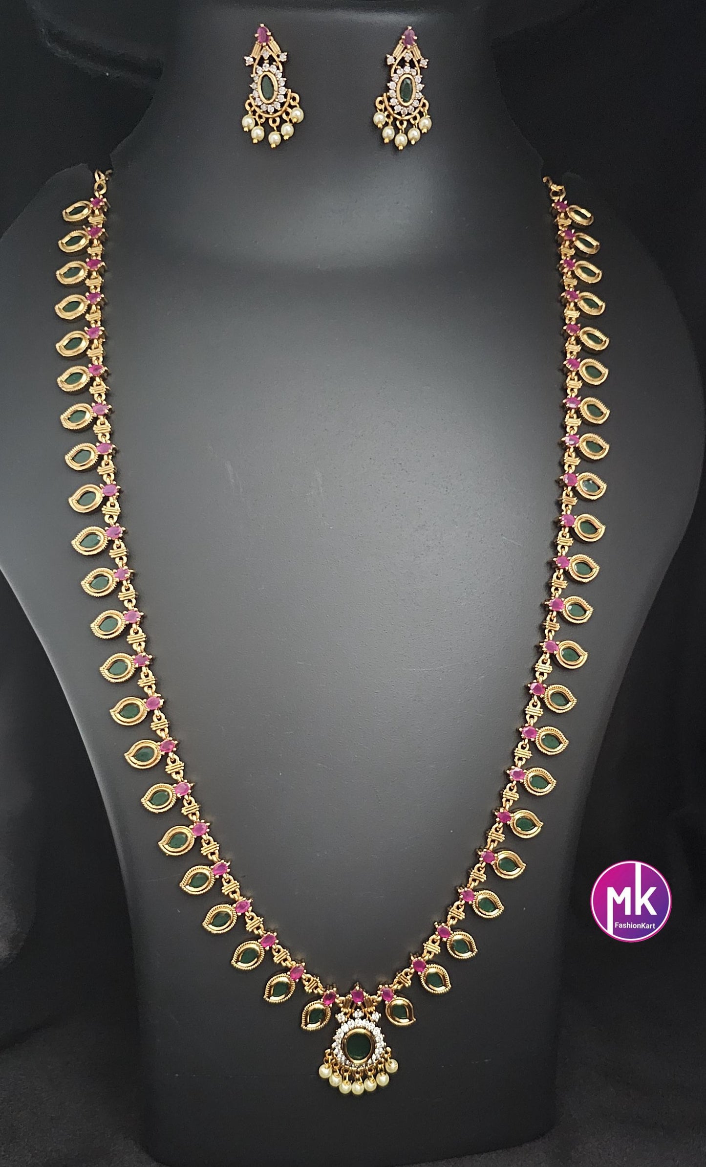 Matte finish Traditional Kerala style Mango Haram with and matching Beautiful Earrings - MK Fashionkart - Fashion Jewelry