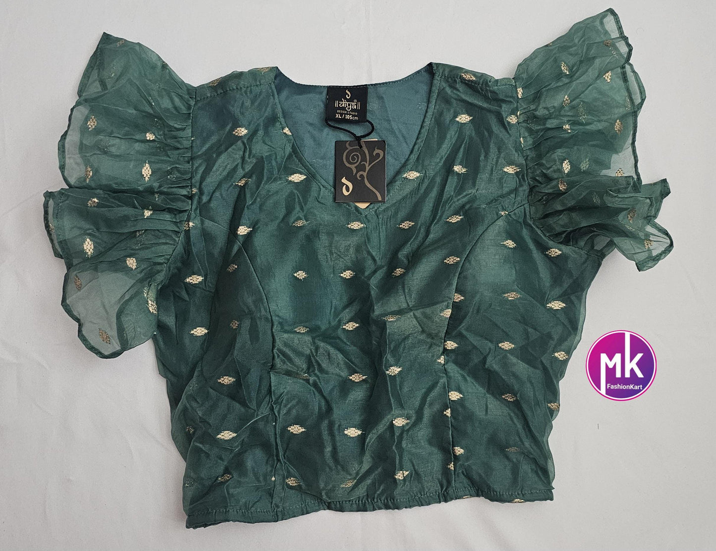 Readymade Green Crop top for Saree/Lehenga - Princess cut with padded - Size XL (105 cm) - MK Fashionkart